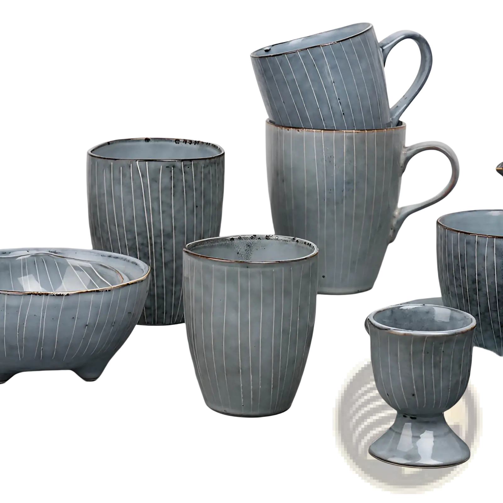 Ceramic Dinnerware Set Retro Ribbed Plates and Bowls