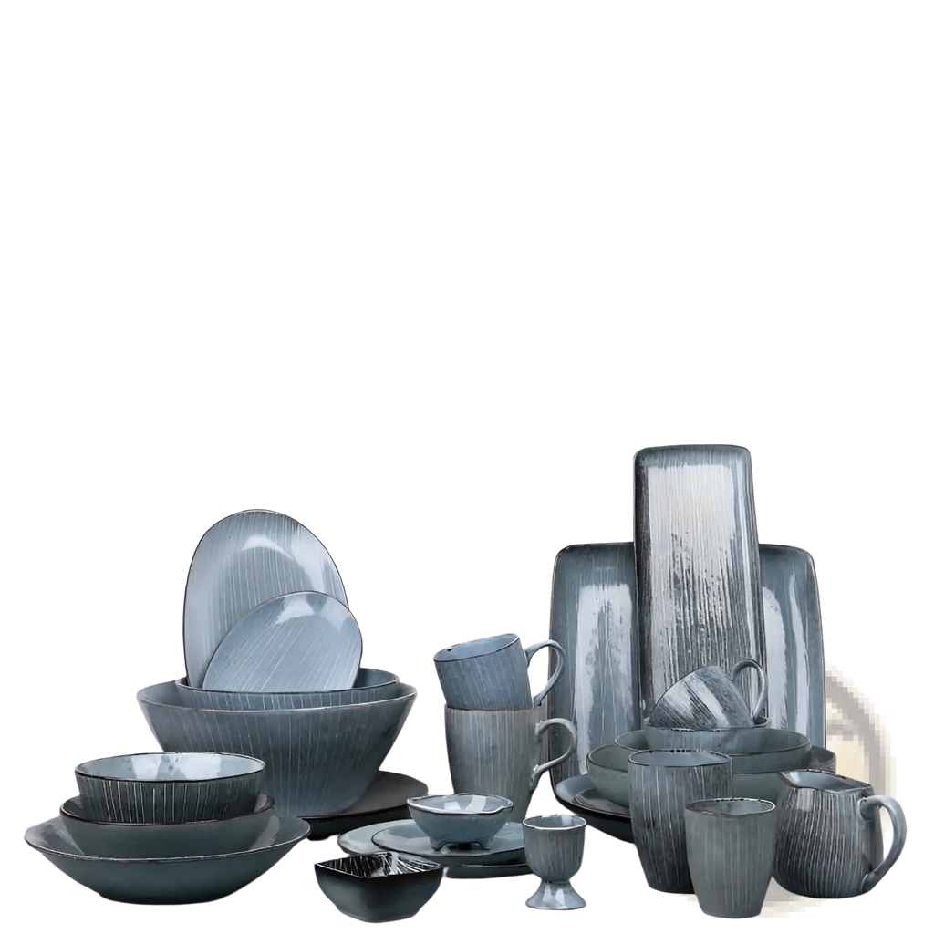 Ceramic Dinnerware Set Retro Ribbed Plates and Bowls