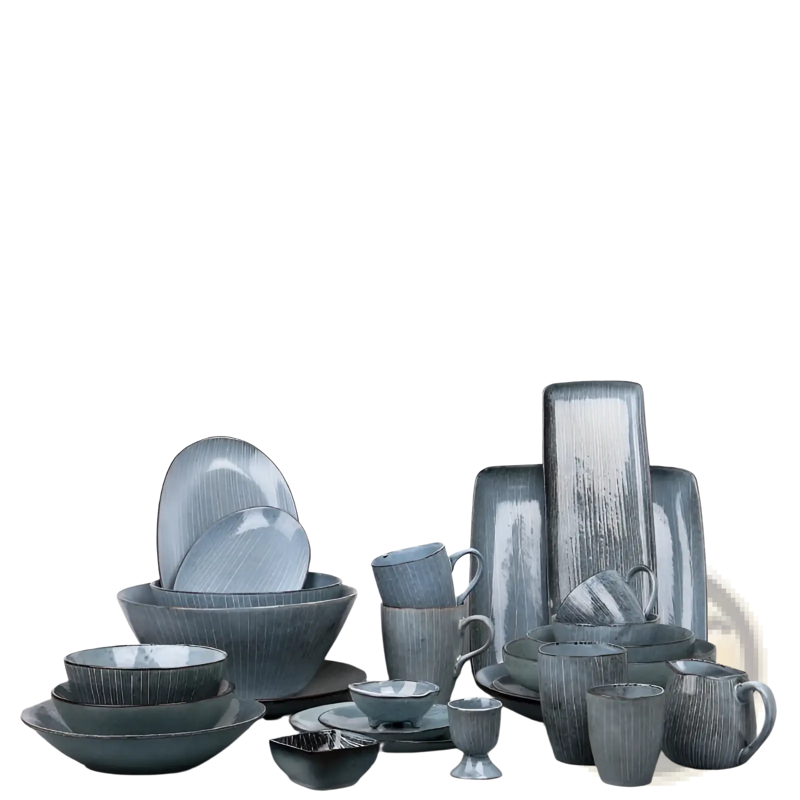 Ceramic Dinnerware Set Retro Ribbed Plates and Bowls