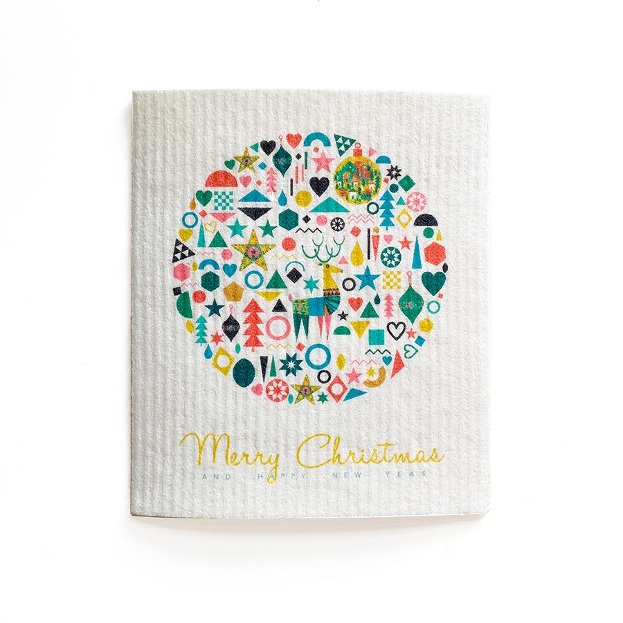 Merry Christmas Ball Ornament Dishcloth