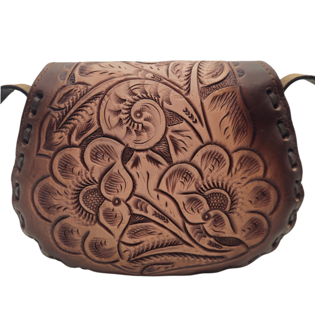 Cincelada Floral Leather Crossbody | Hand Tooled Saddle Purse