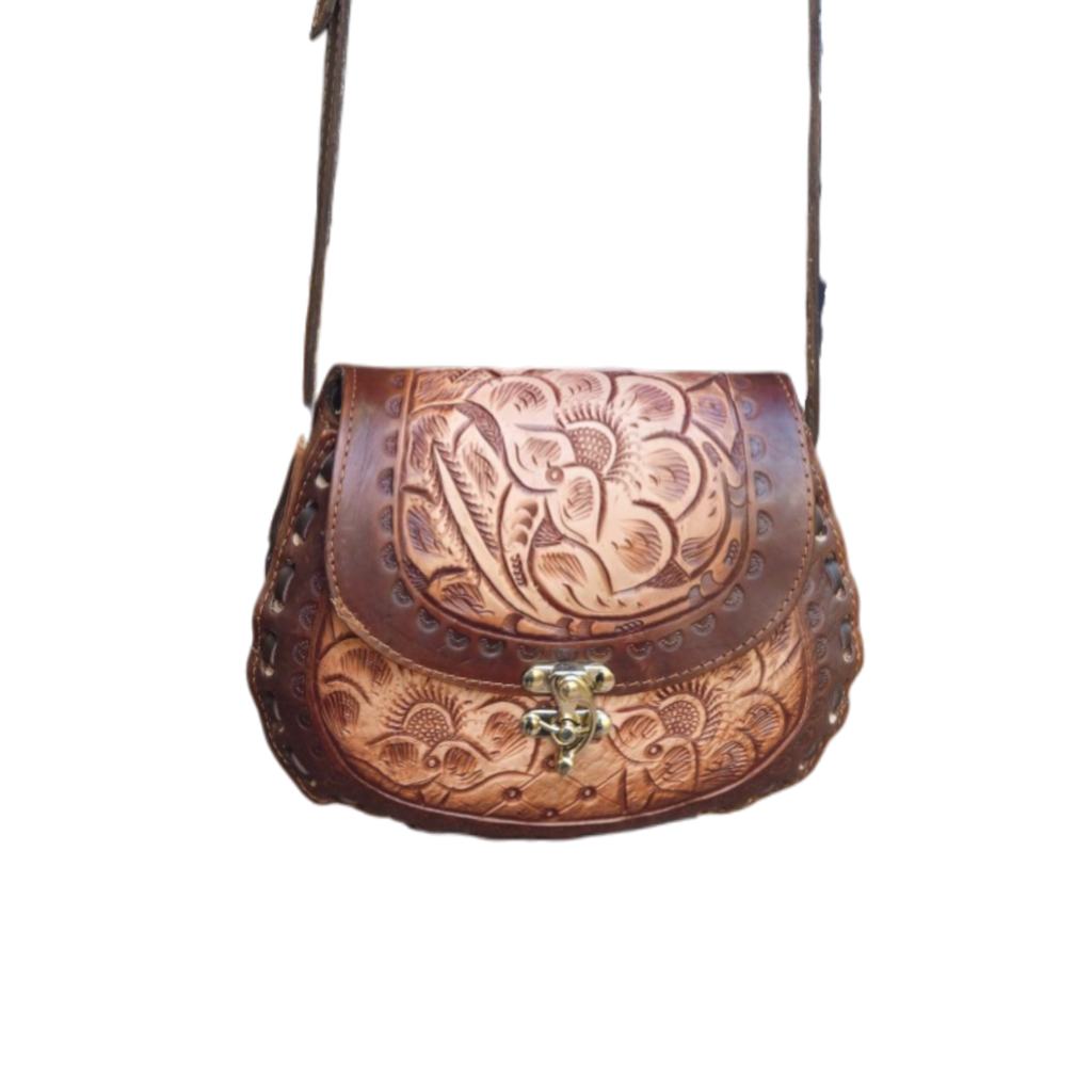 Cincelada Floral Leather Crossbody | Hand Tooled Saddle Purse