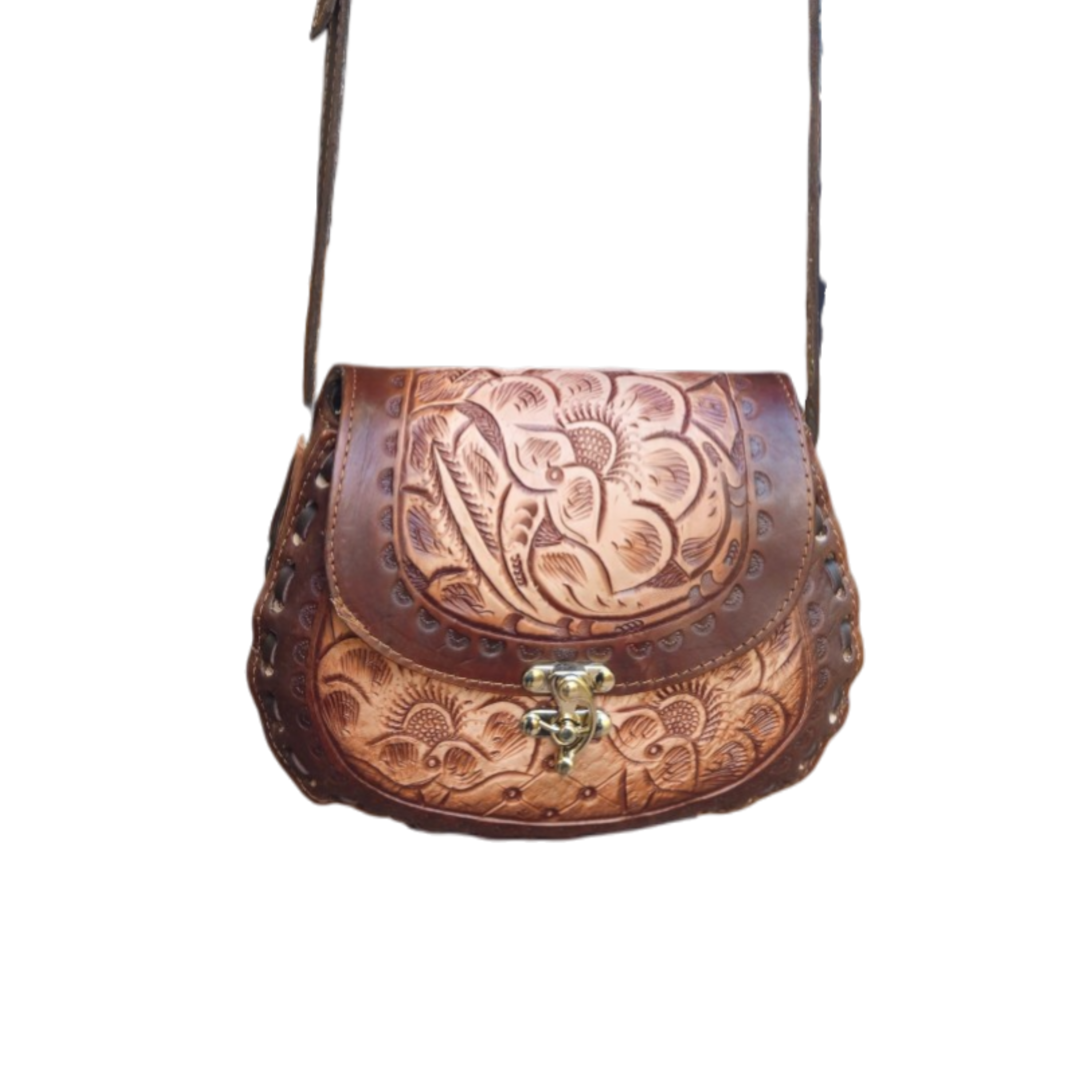 Cincelada Floral Leather Crossbody | Hand Tooled Saddle Purse