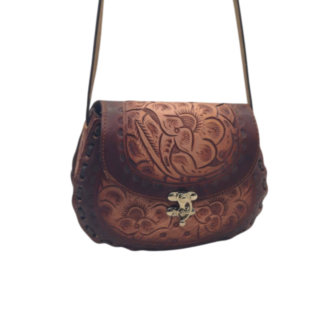 Cincelada Floral Leather Crossbody | Hand Tooled Saddle Purse