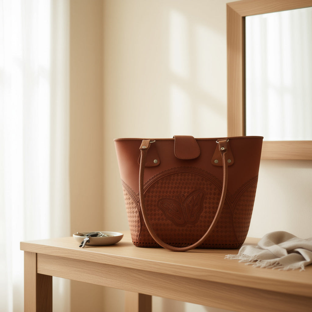 Cincelada Leather Tote | Hand Tooled Mexican Butterfly Bag