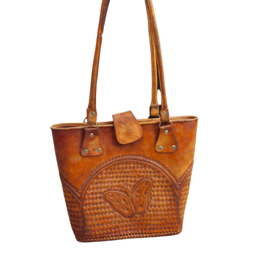 Cincelada Leather Tote | Hand Tooled Mexican Butterfly Bag