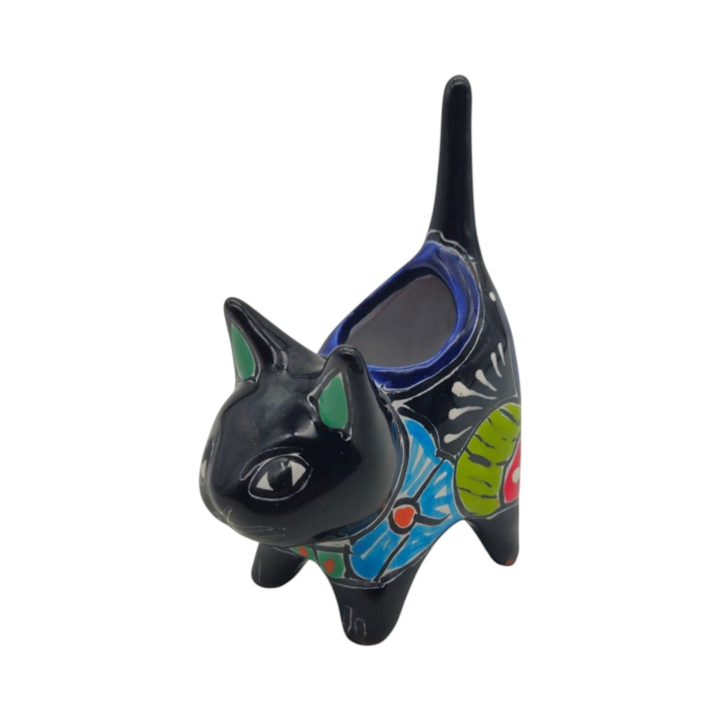 Colorful Talavera Cat Planter | Mexican Ceramic Art