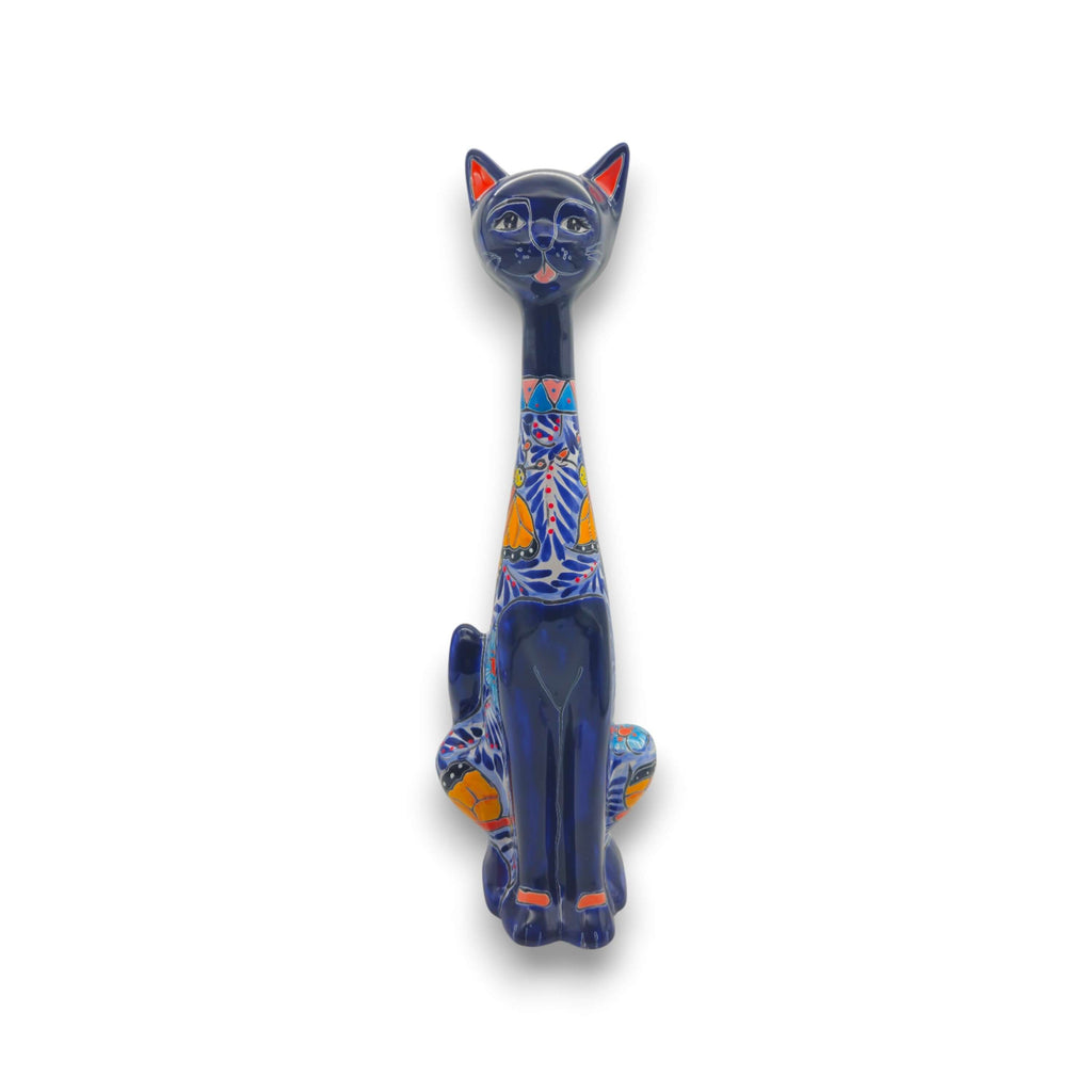 Colorful Talavera Cat Statue | Handmade Mexican Art