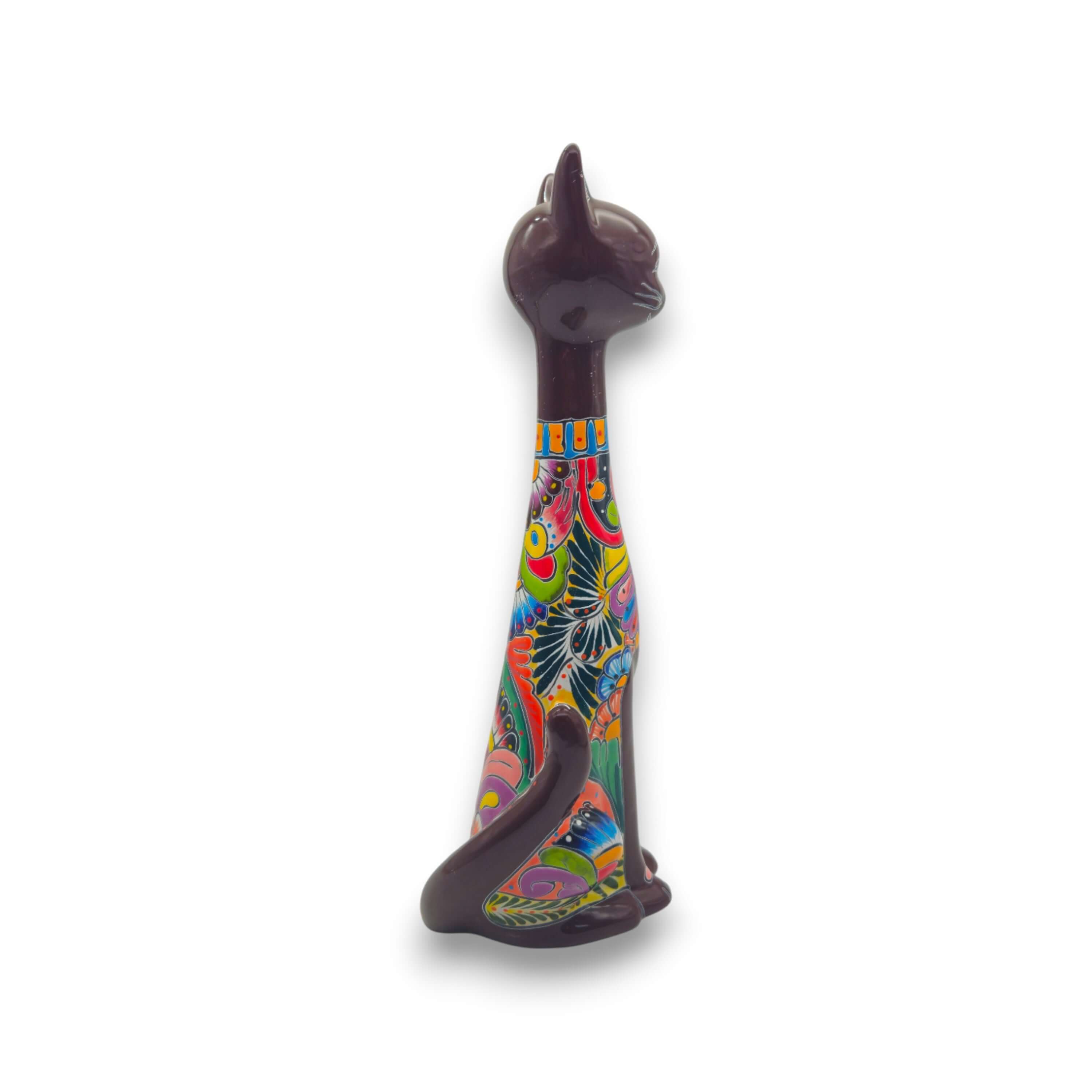 Colorful Talavera Cat Statue | Handmade Mexican Art