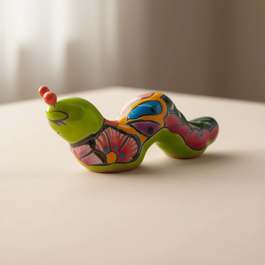 Colorful Talavera Caterpillar | Mexican Ceramic Figurine