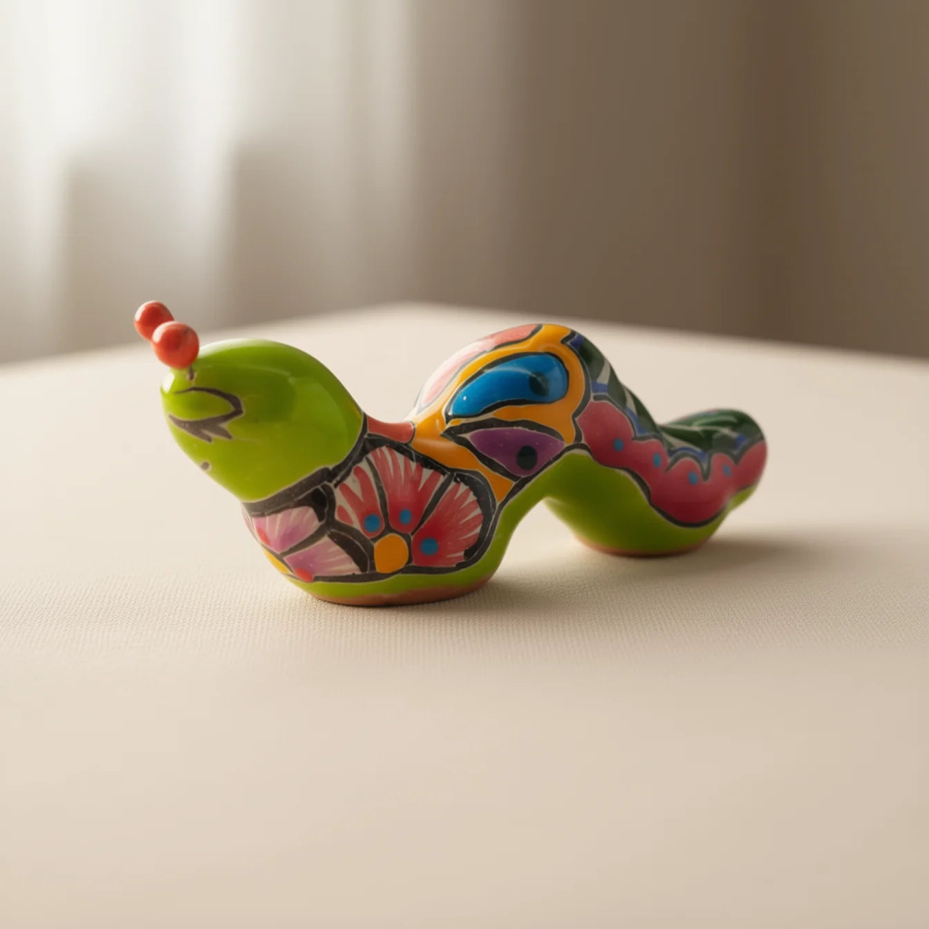 Colorful Talavera Caterpillar | Mexican Ceramic Figurine