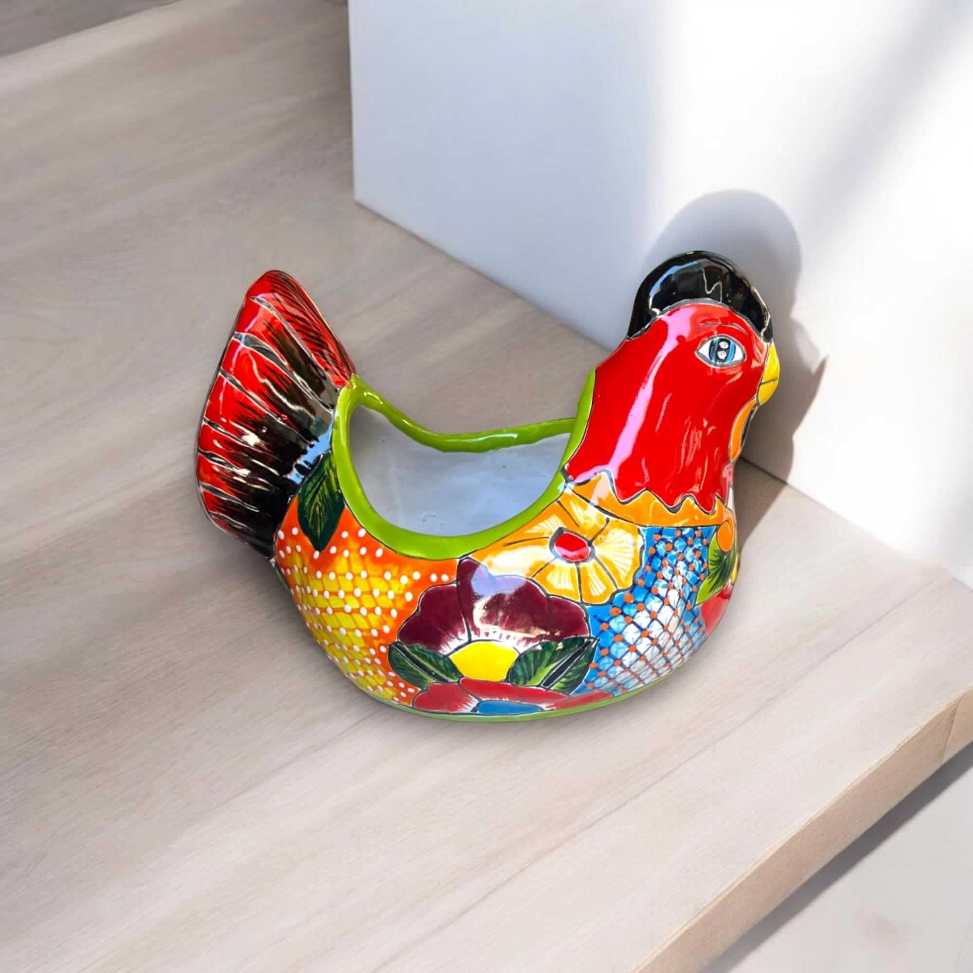 Colorful Talavera Chicken Planter | Mexican Ceramic Art