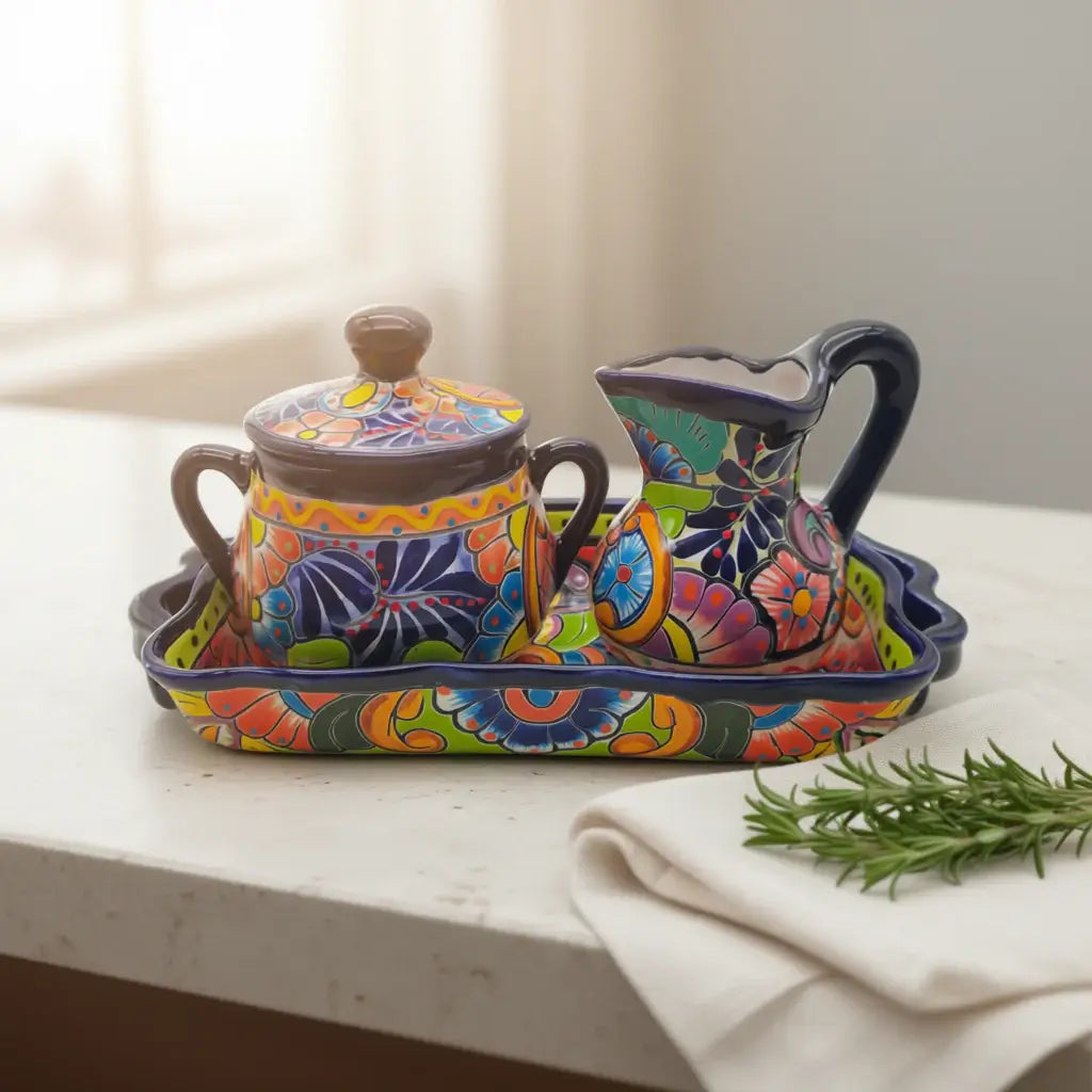 Colorful Talavera Coffee Serving Set | Handmade 3-Piece Set