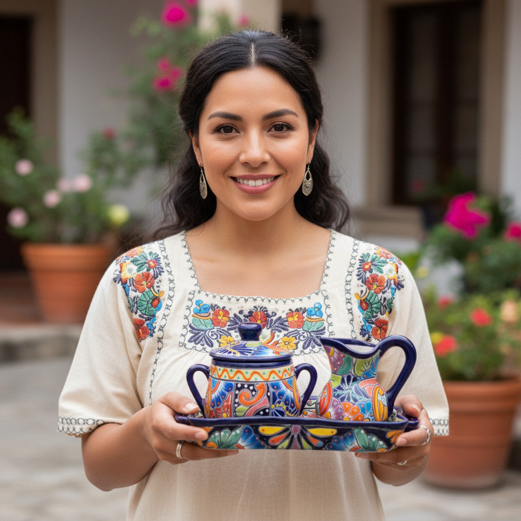 Colorful Talavera Coffee Serving Set | Handmade 3-Piece Set