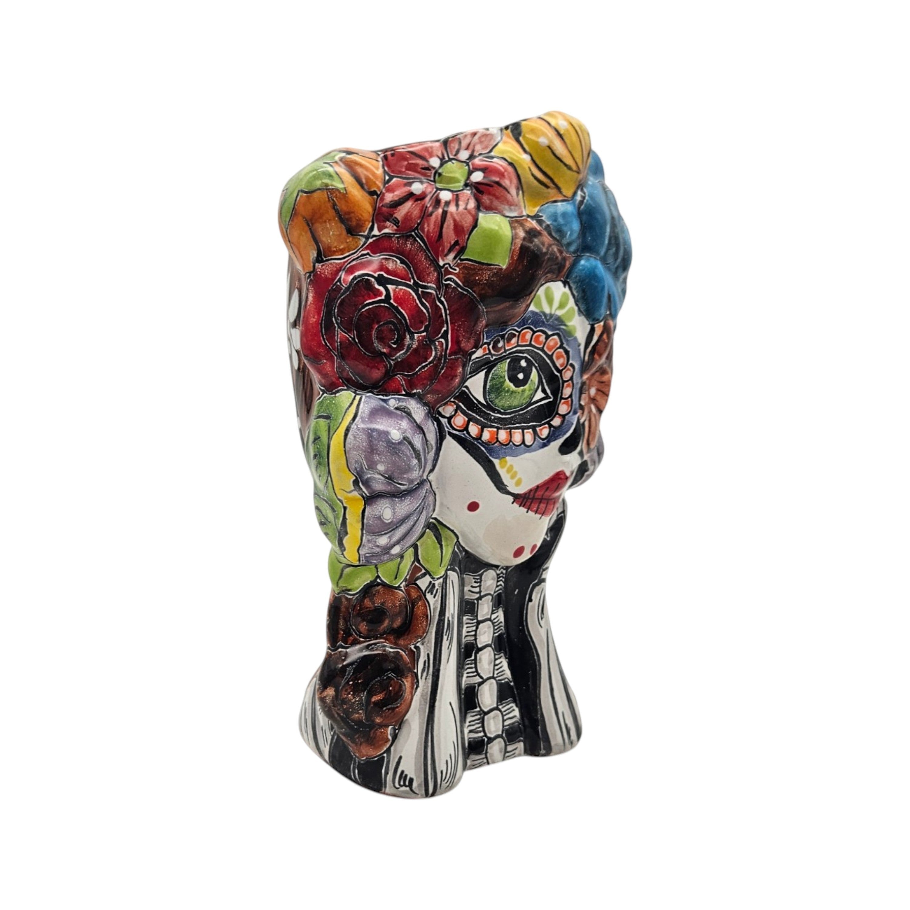 Colorful Talavera Skull Planter | Hand-Painted Ceramic Pot