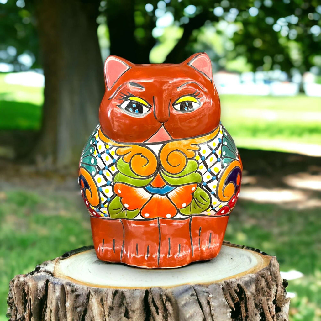 Colorful Talavera Cat Planter | Mexican Ceramic Art