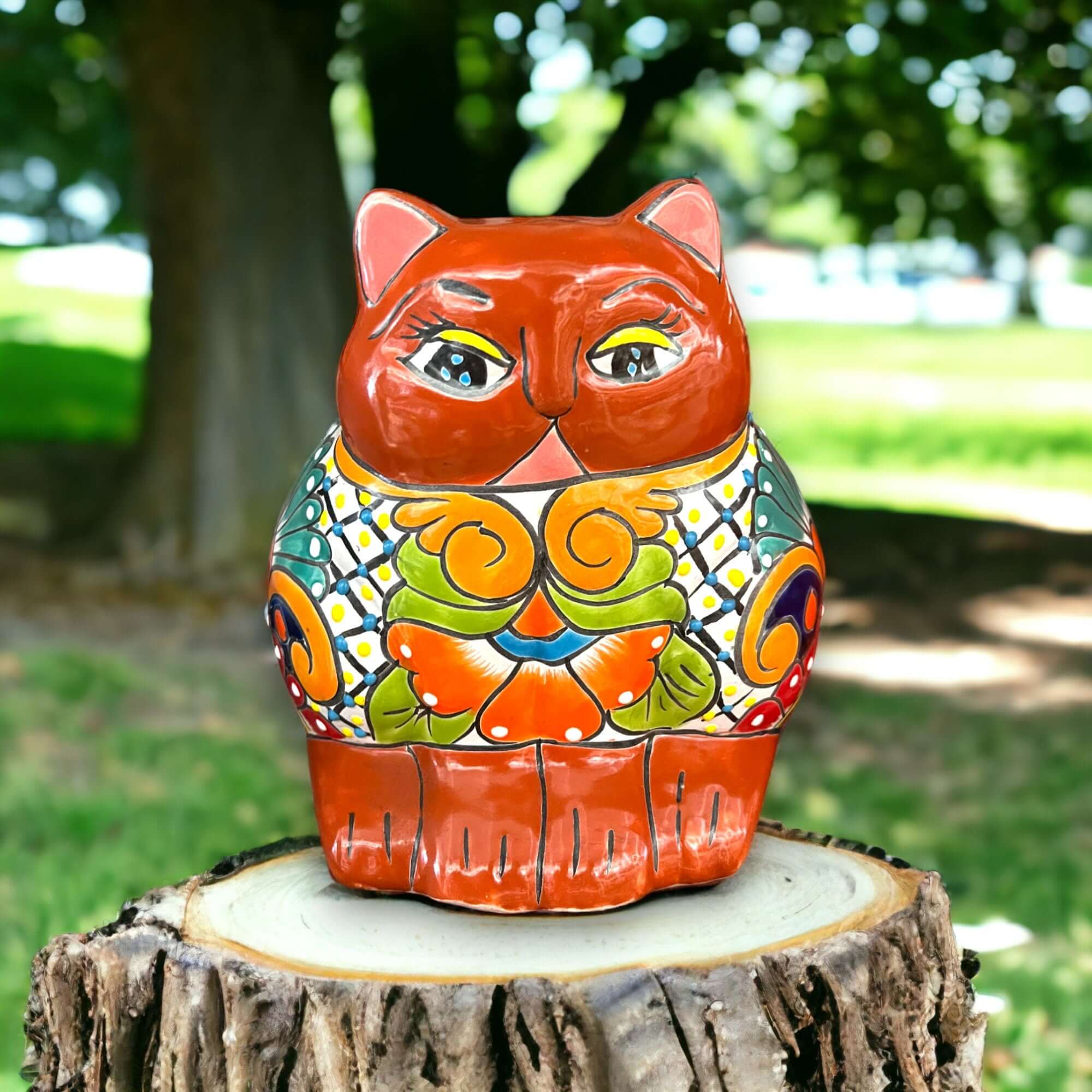 Colorful Talavera Cat Planter | Mexican Ceramic Art