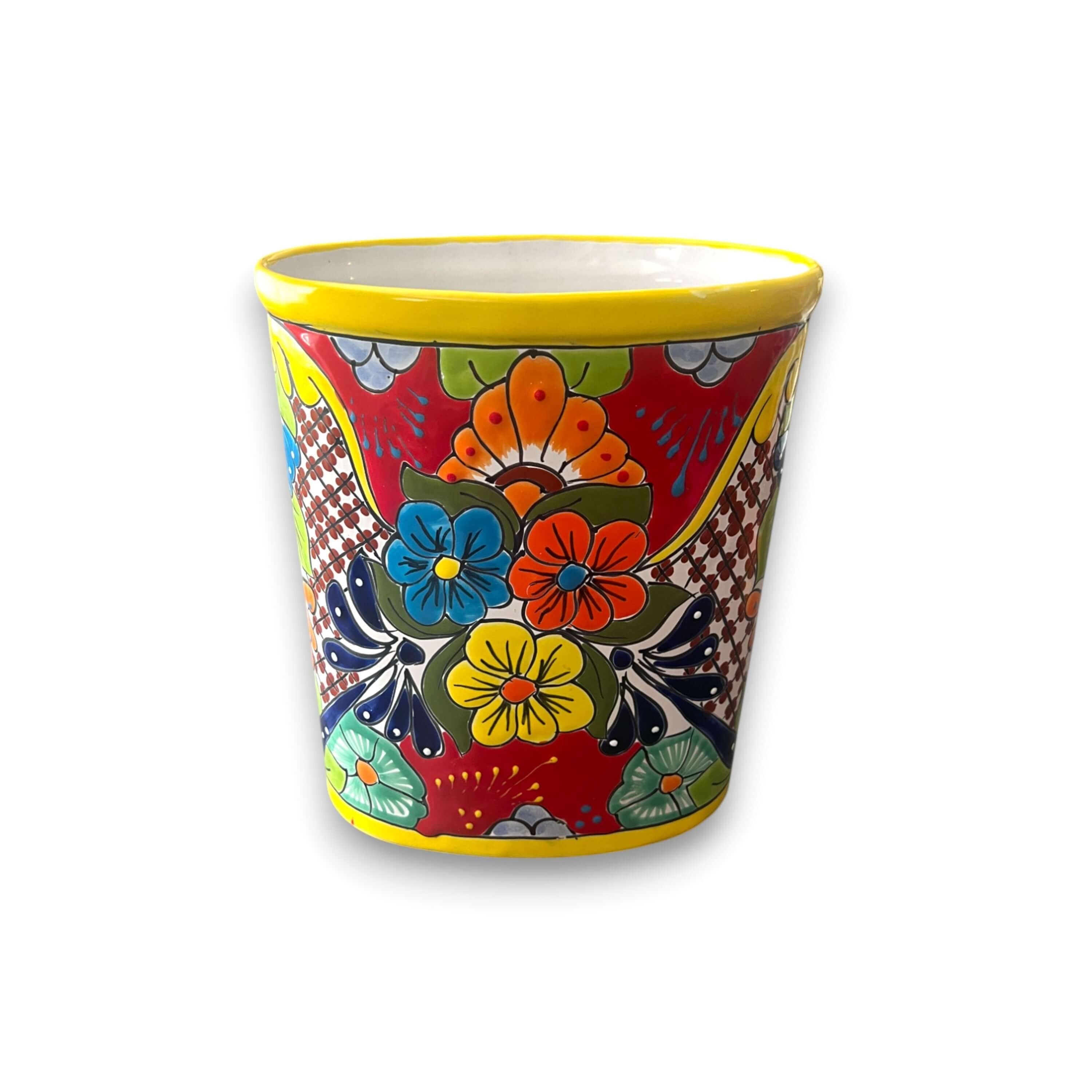 Colorful Talavera Trash Can | Handmade Mexican Waste Bin