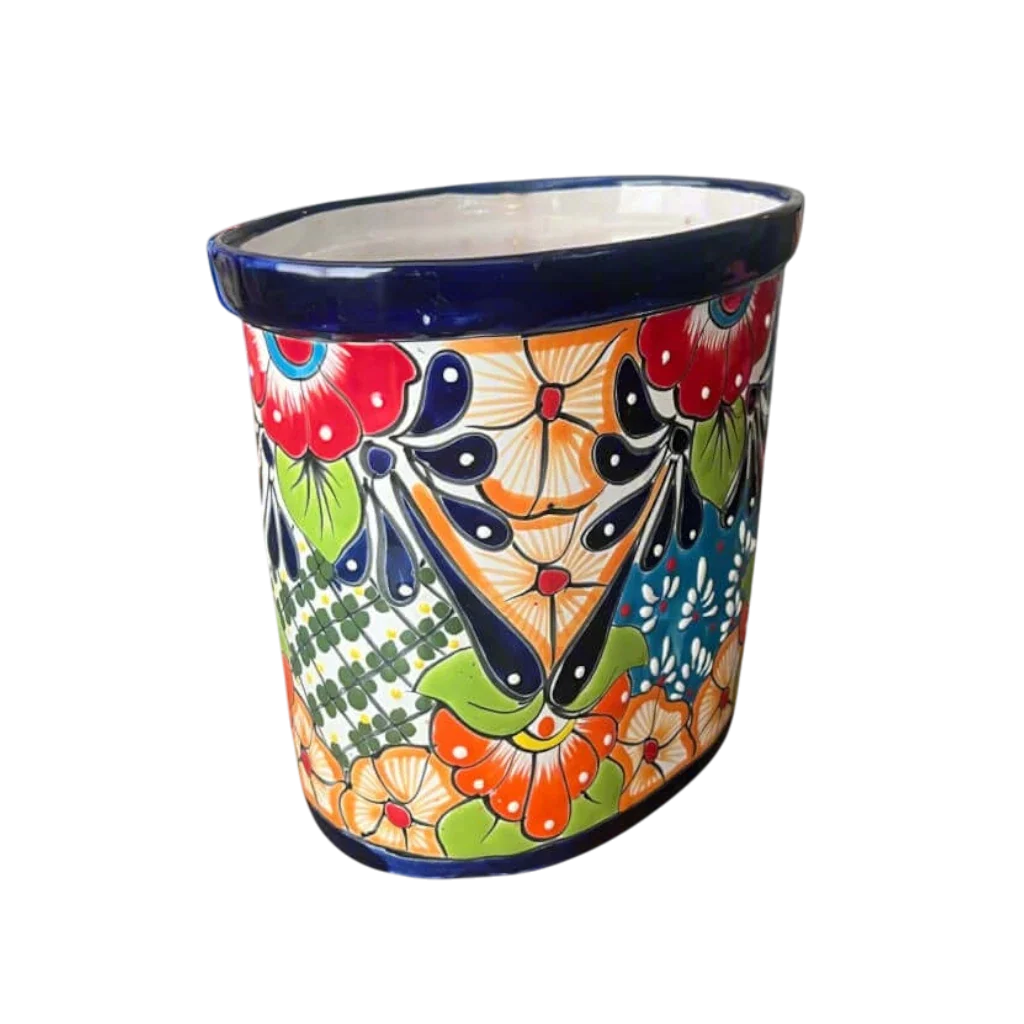 Colorful Talavera Trash Can | Handmade Mexican Waste Bin