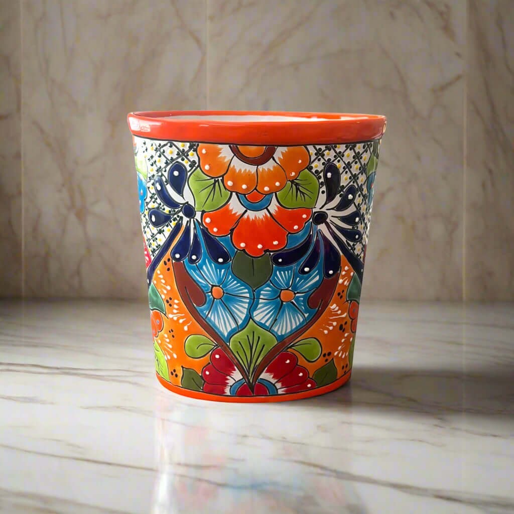 Colorful Talavera Trash Can | Handmade Mexican Waste Bin