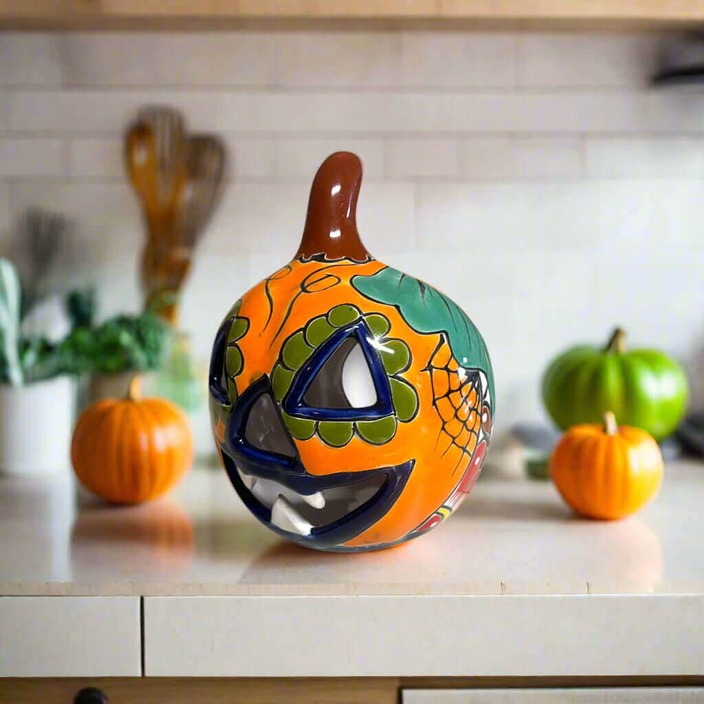 Talavera Jack-O'-Lantern | Colorful Mexican Pumpkin Decor