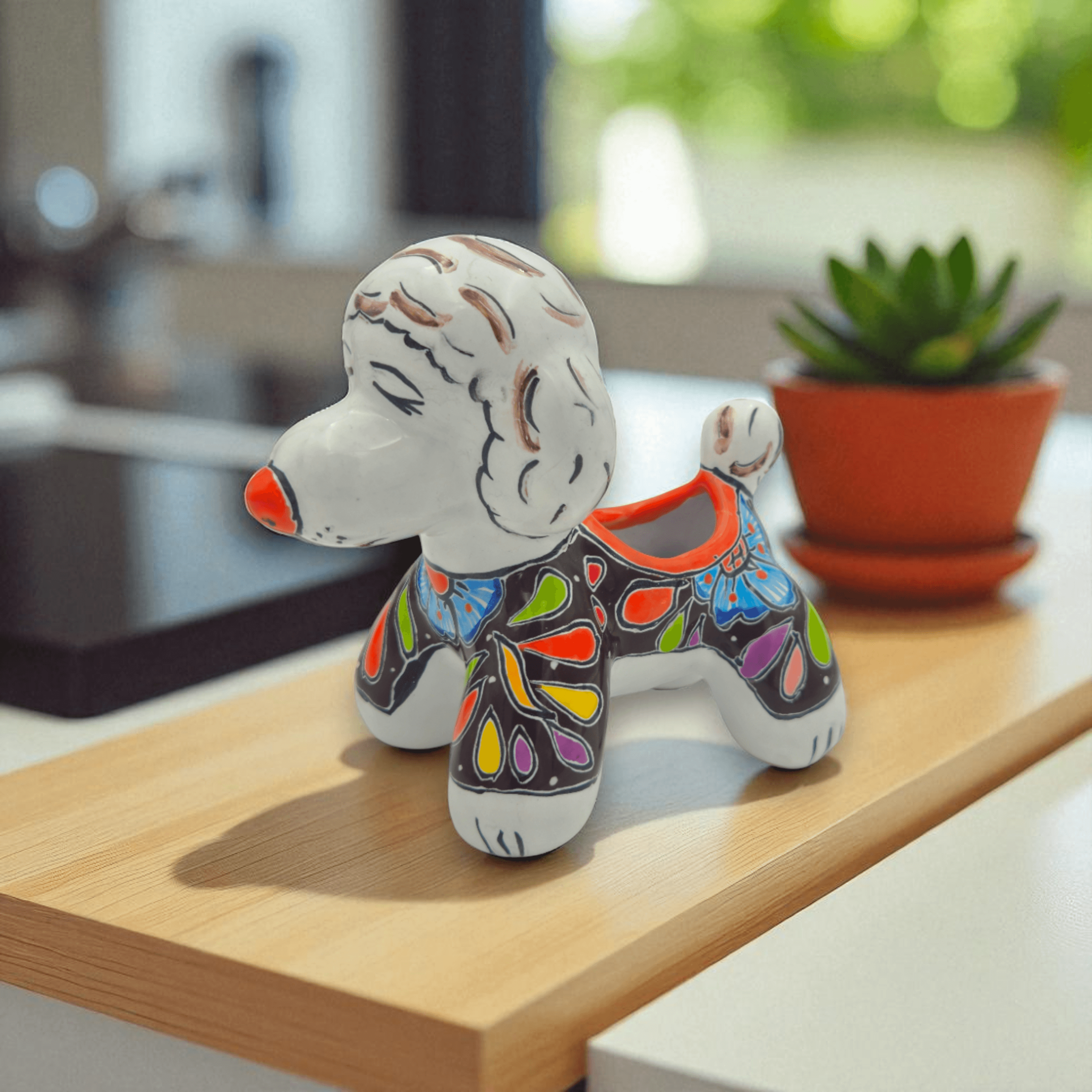 Colorful Talavera Poodle Planter | Mexican Hand-Painted Pottery