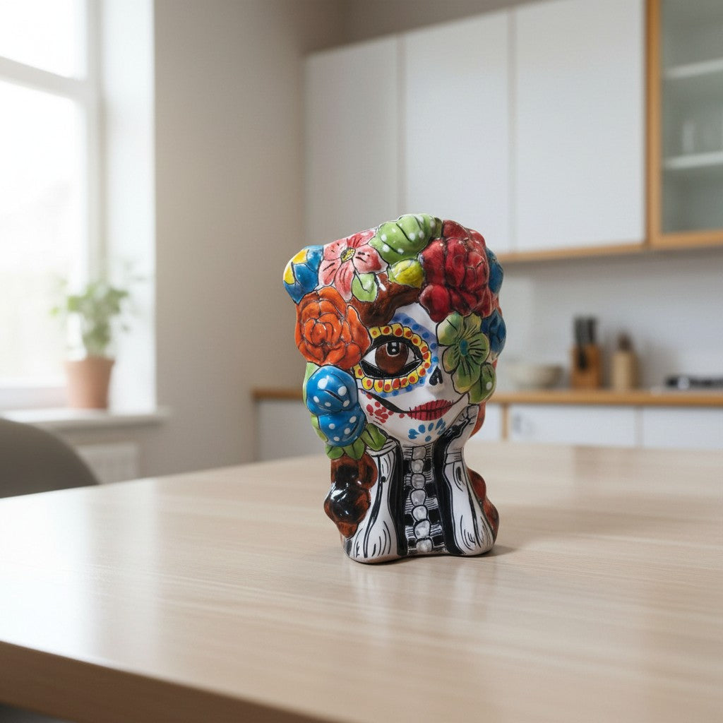 Colorful Talavera Skull Planter | Hand-Painted Ceramic Pot