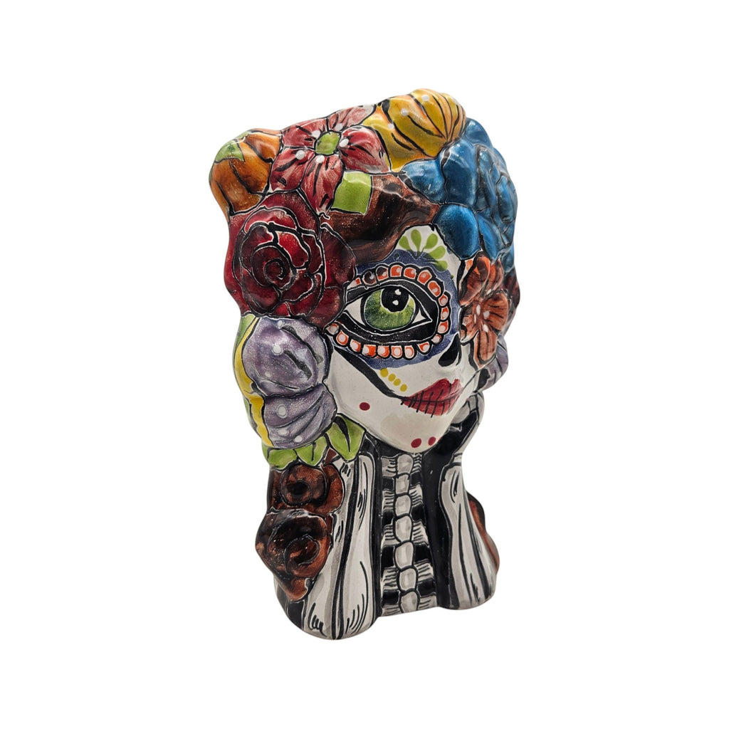 Colorful Talavera Skull Planter | Hand-Painted Ceramic Pot