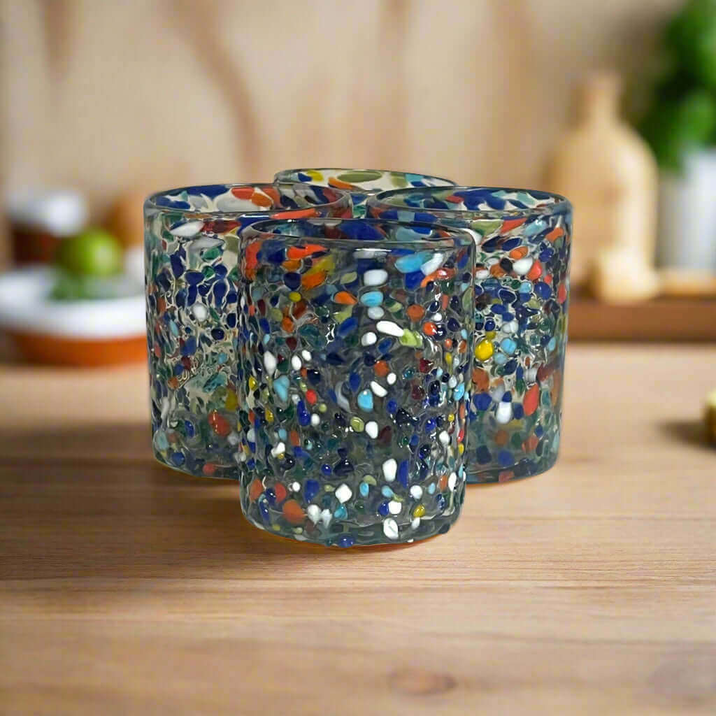 Confetti Pebbled Tumbler | Hand-Blown Mexican Glassware