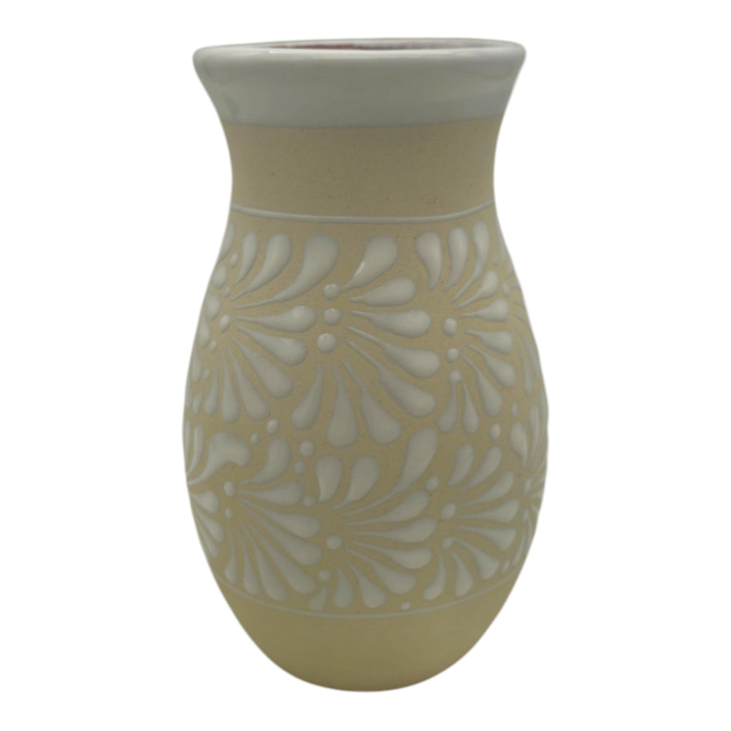 Cream & White Talavera Vase | Handmade Floral Pottery