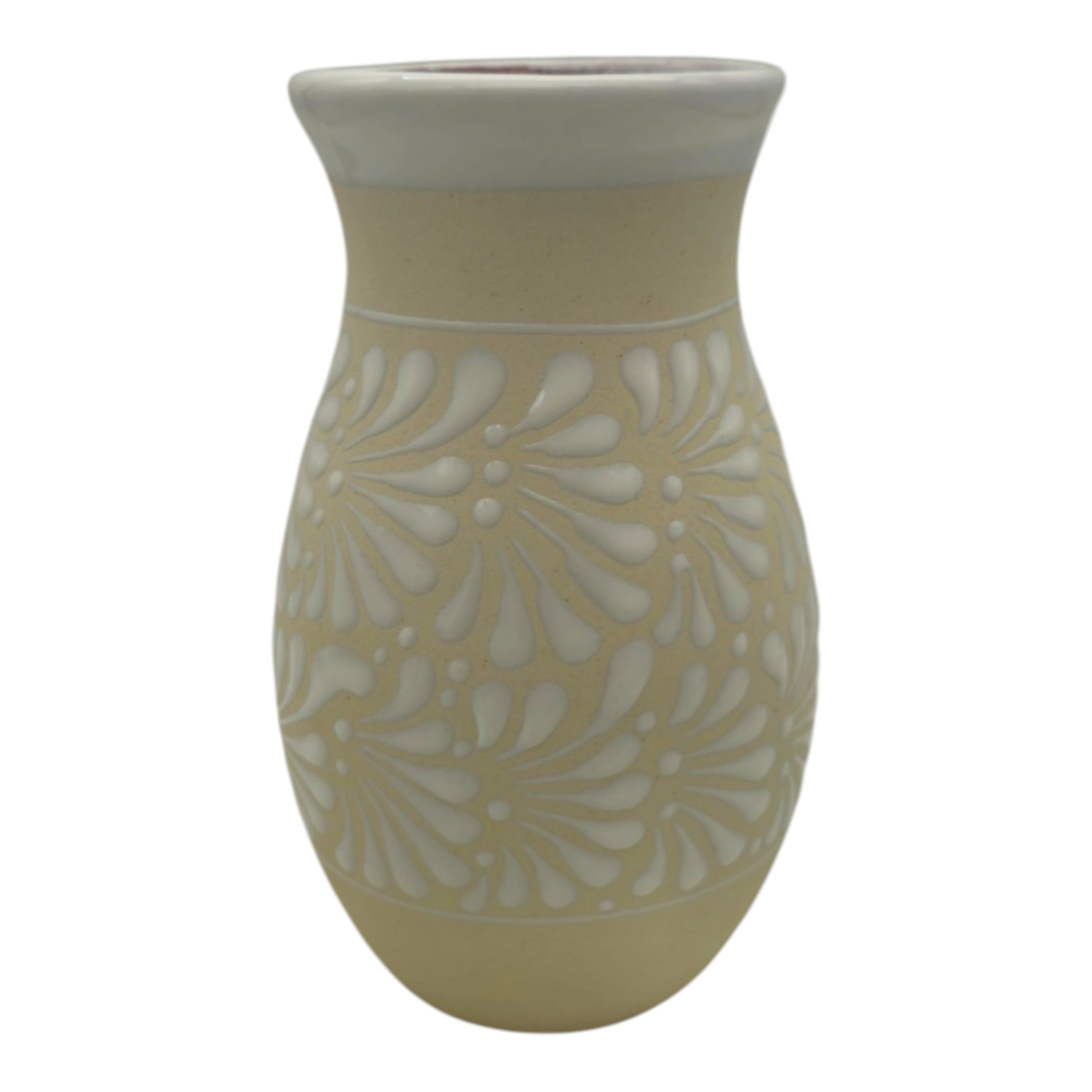Cream & White Talavera Vase | Handmade Floral Pottery