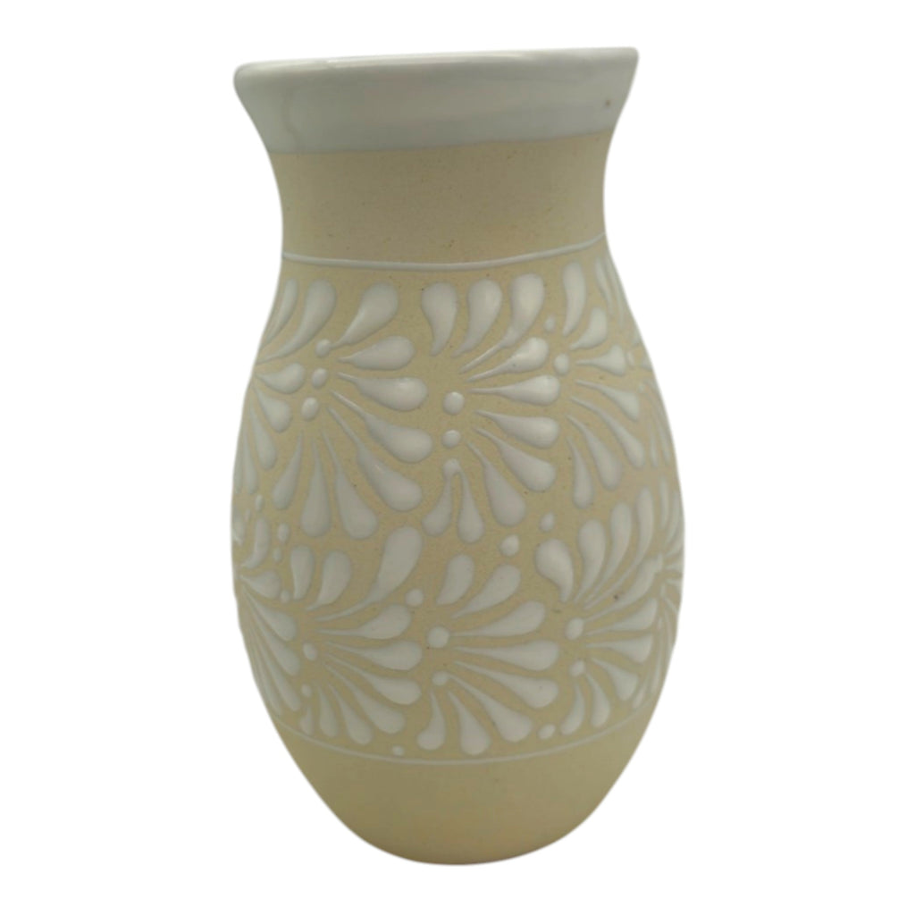Cream & White Talavera Vase | Handmade Floral Pottery