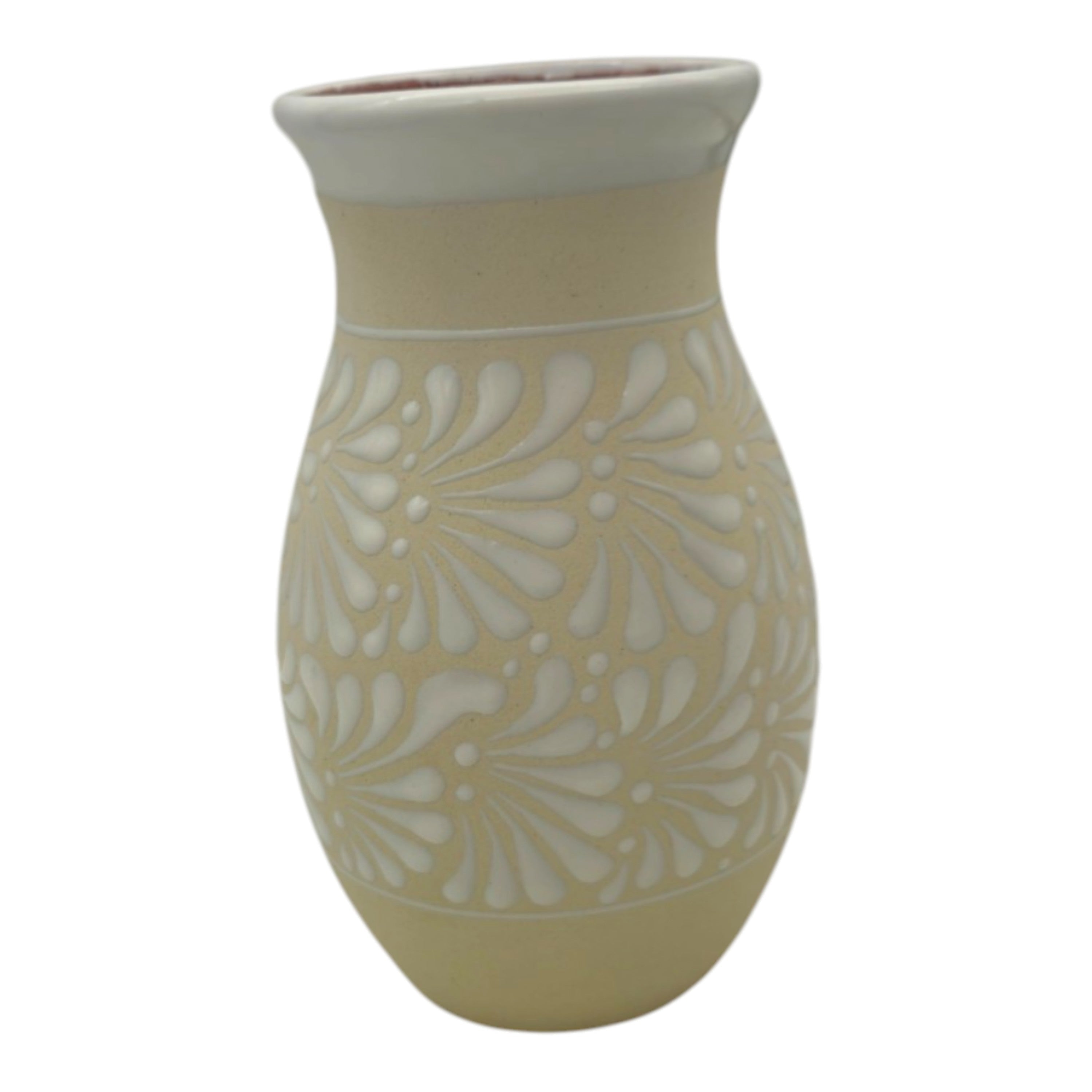 Cream & White Talavera Vase | Handmade Floral Pottery