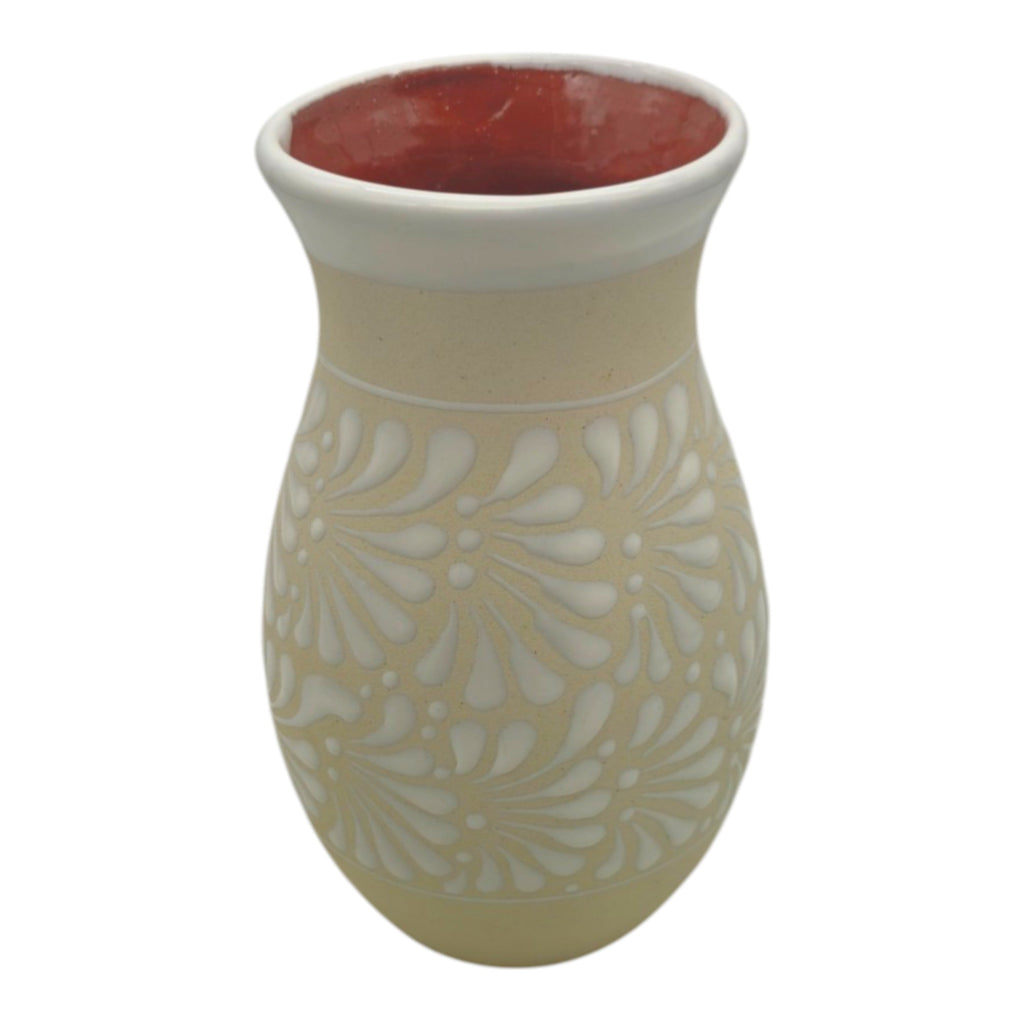 Cream & White Talavera Vase | Handmade Floral Pottery