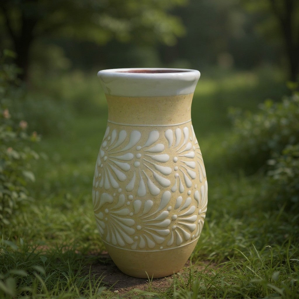 Cream & White Talavera Vase | Handmade Floral Pottery