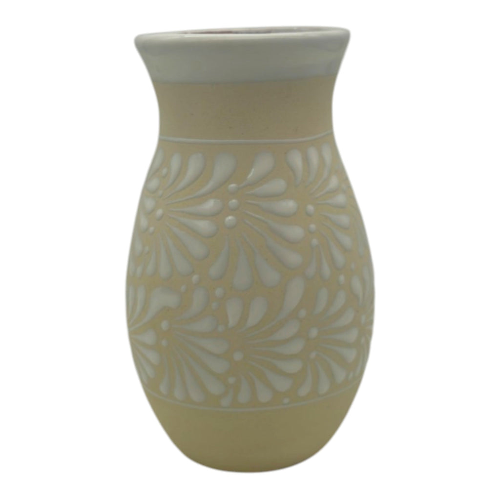 Cream & White Talavera Vase | Handmade Floral Pottery