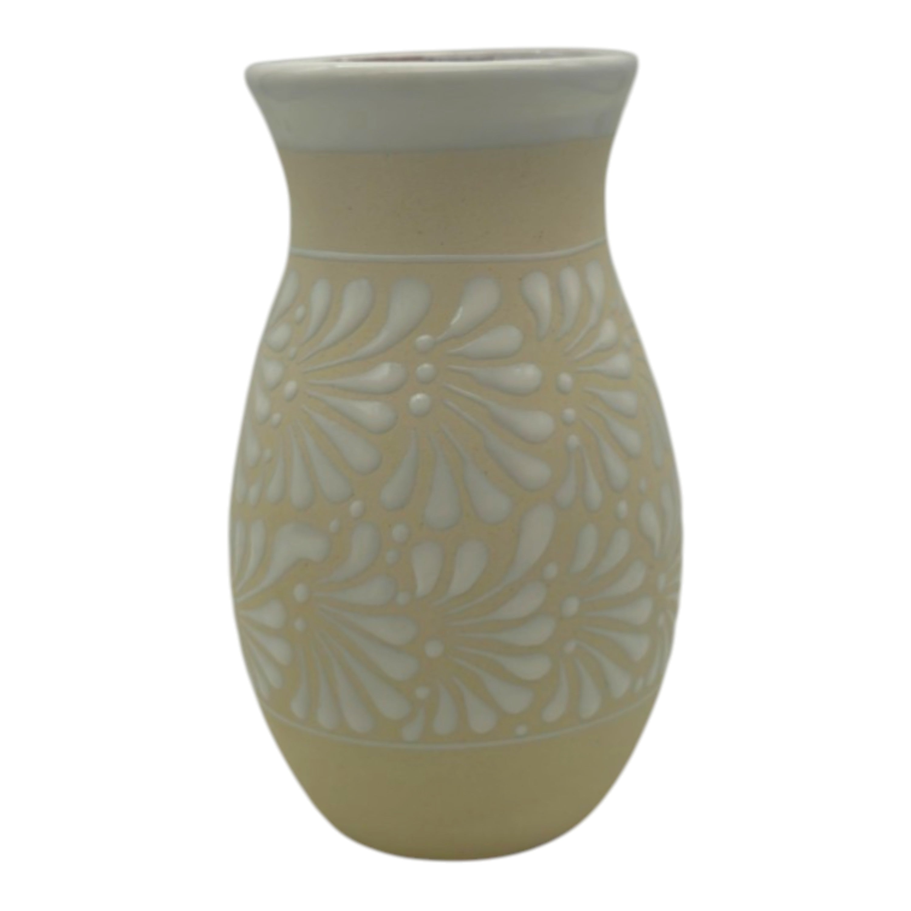 Cream & White Talavera Vase | Handmade Floral Pottery
