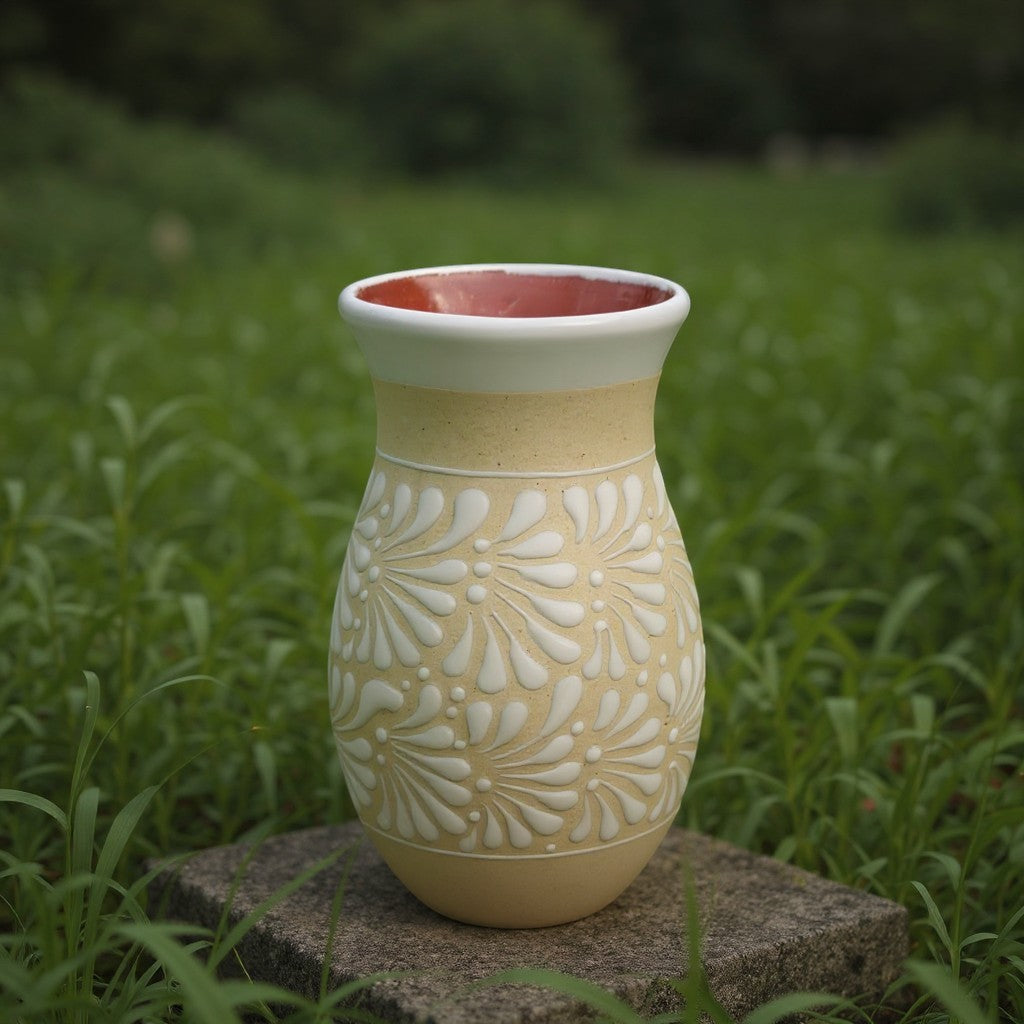 Cream & White Talavera Vase | Handmade Floral Pottery