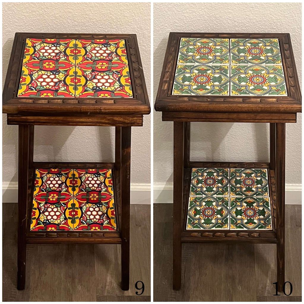 Customizable Mexican End Table | Talavera Tile Wood Side Table