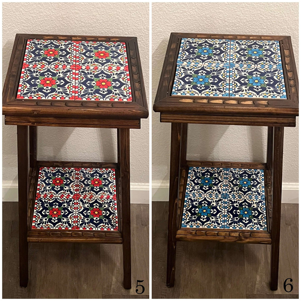 Customizable Mexican End Table | Talavera Tile Wood Side Table