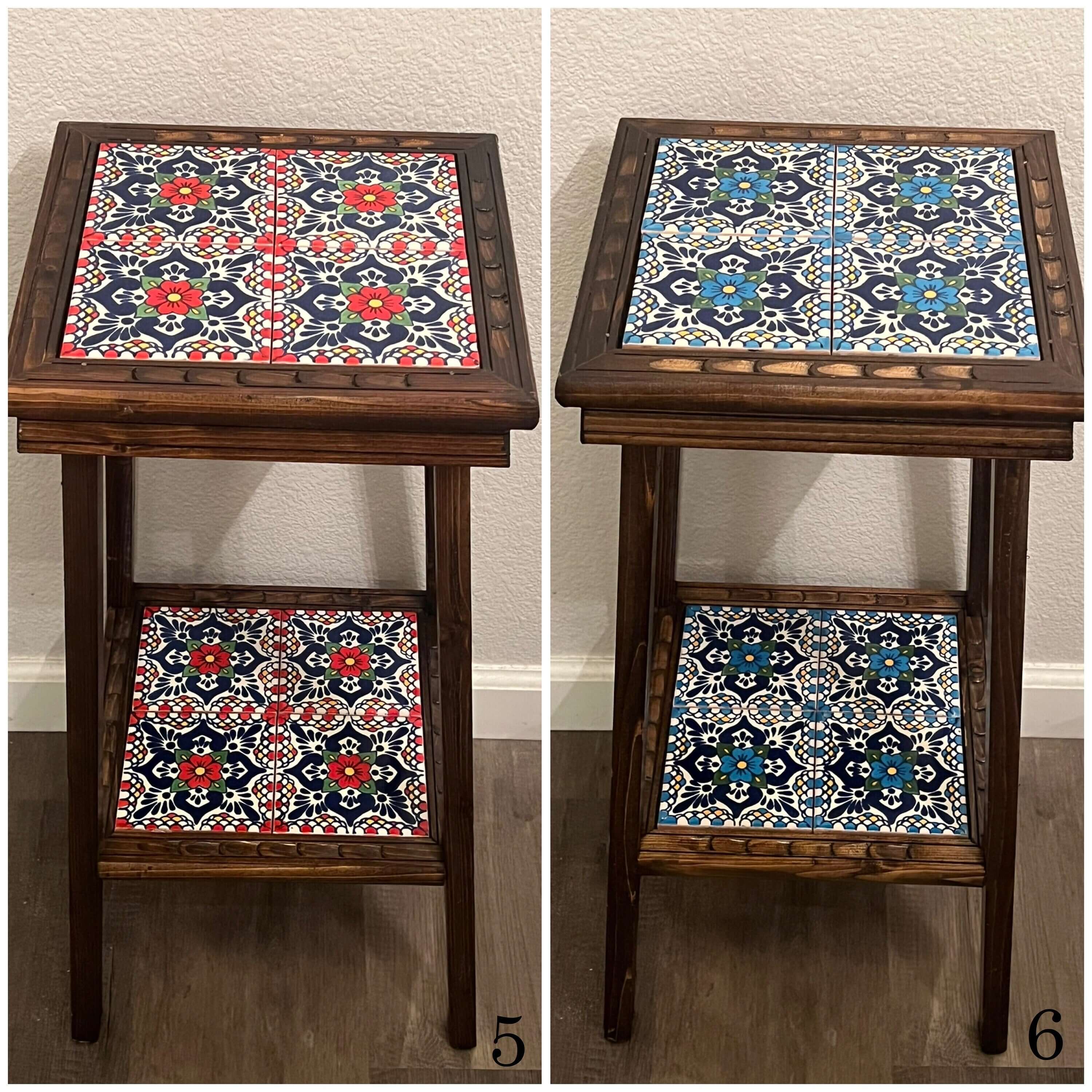 Customizable Mexican End Table | Talavera Tile Wood Side Table