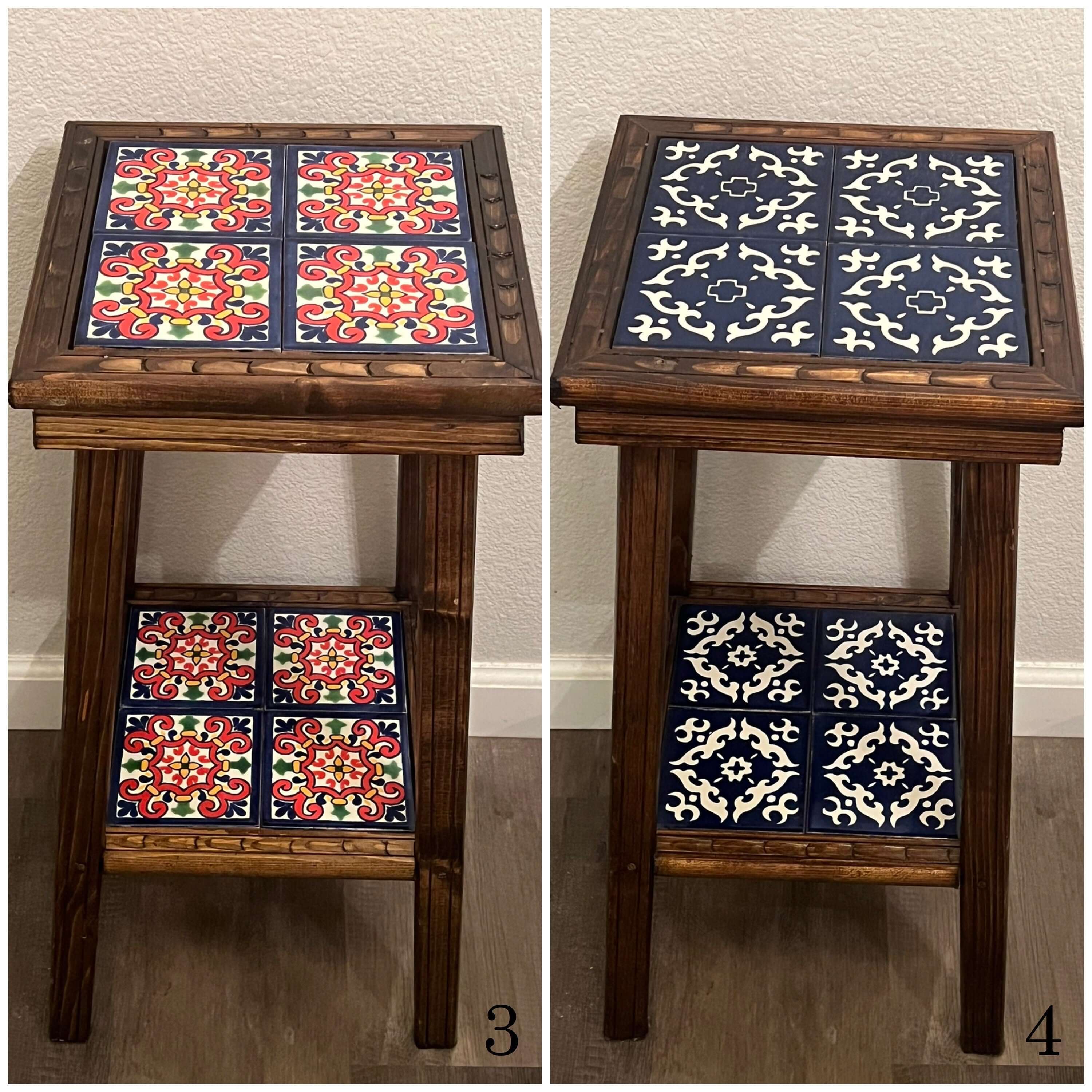 Customizable Mexican End Table | Talavera Tile Wood Side Table