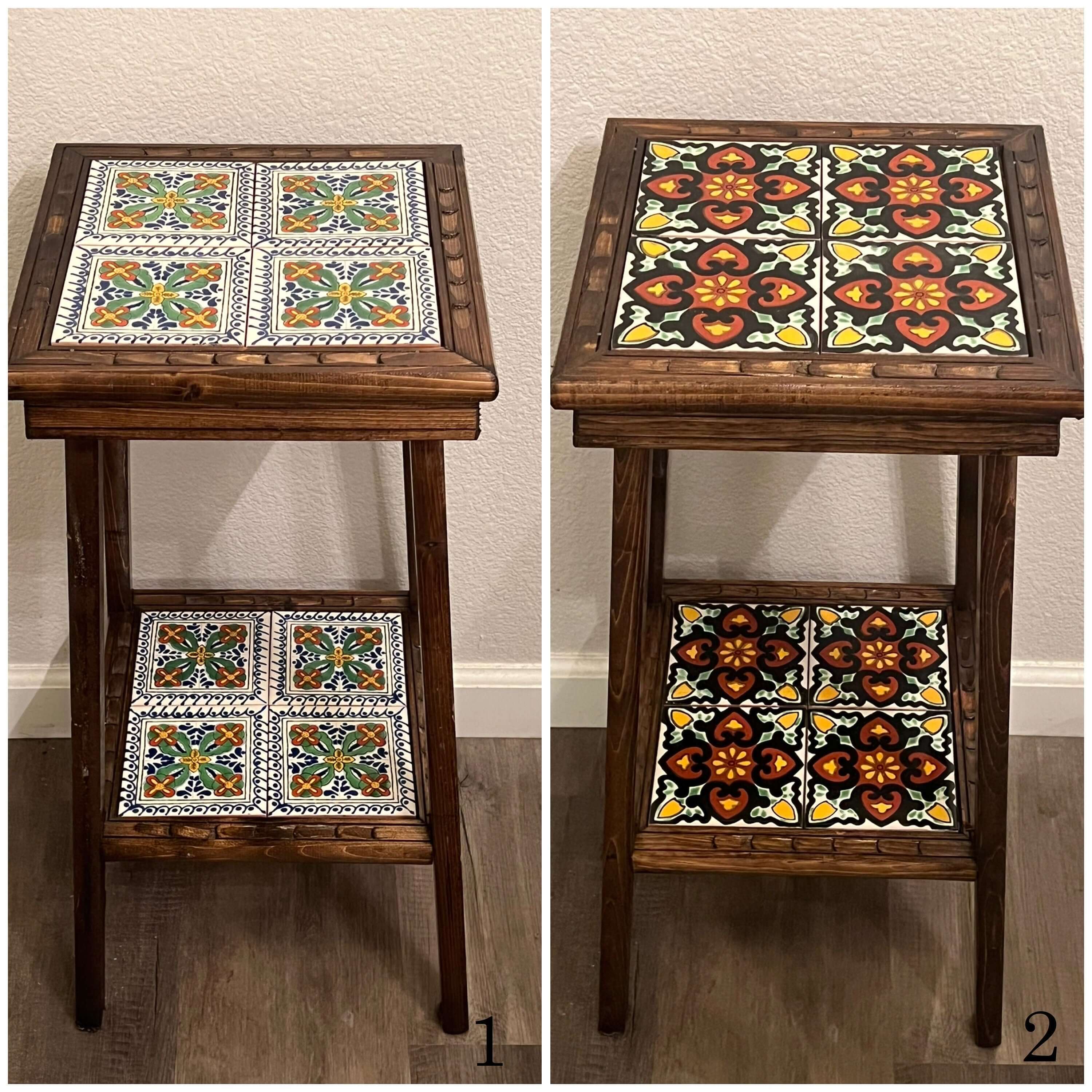 Customizable Mexican End Table | Talavera Tile Wood Side Table