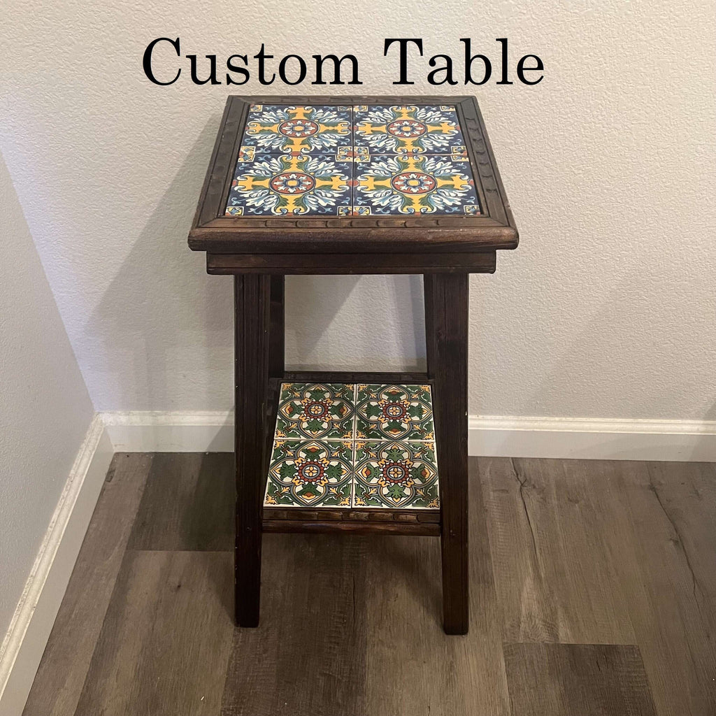 Customizable Mexican End Table | Talavera Tile Wood Side Table