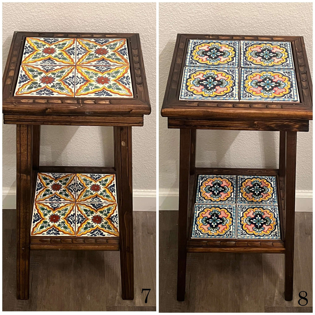 Customizable Mexican End Table | Talavera Tile Wood Side Table