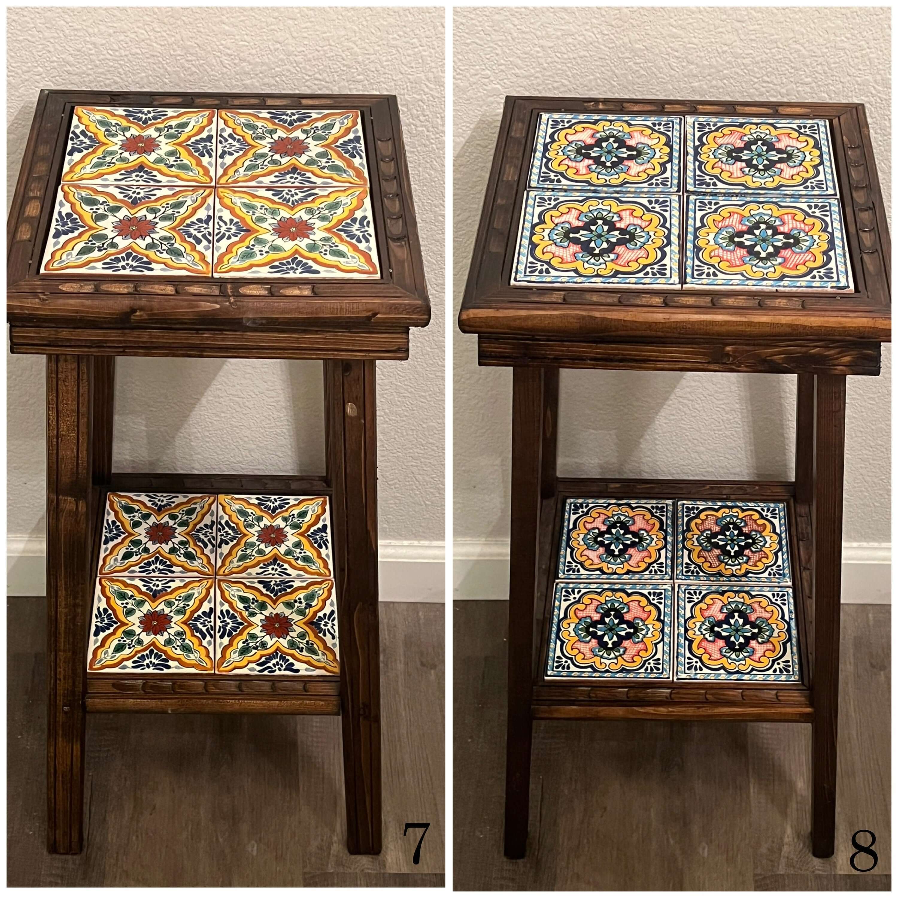 Customizable Mexican End Table | Talavera Tile Wood Side Table