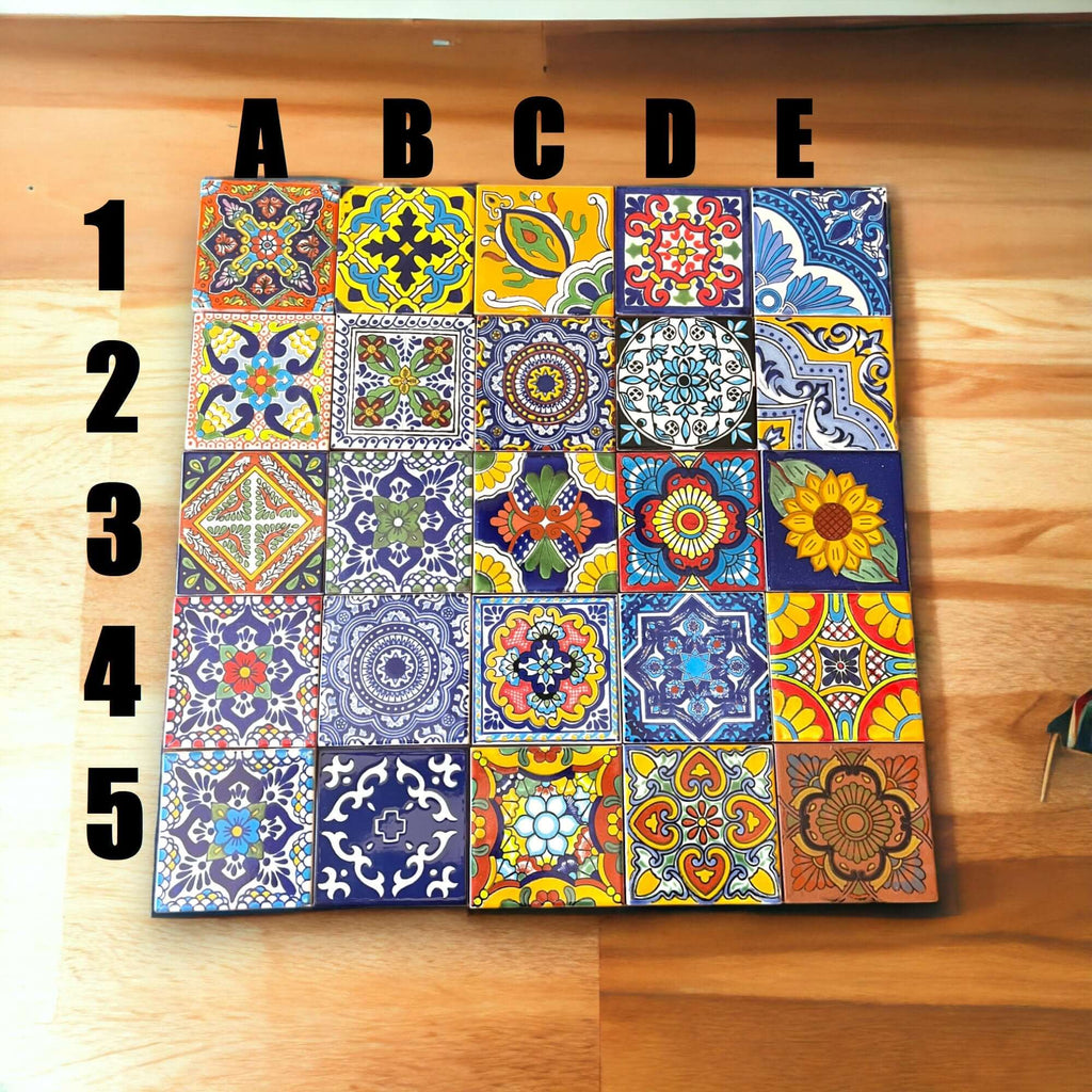 Customizable Mexican End Table | Talavera Tile Wood Side Table