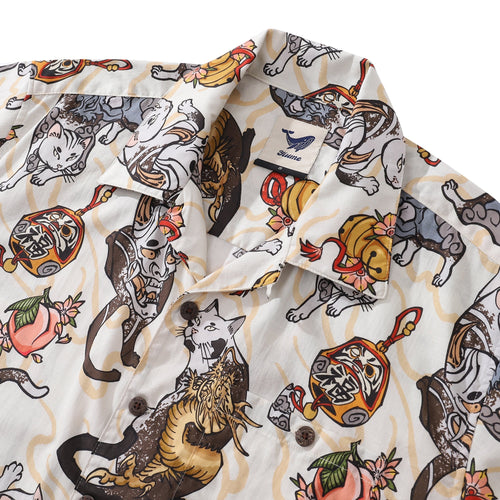 Cat Hawaiian Shirt For Men Ukiyo-e Art Print Camp Collar 100% Cotton Short Sleeve Shirt By Sun