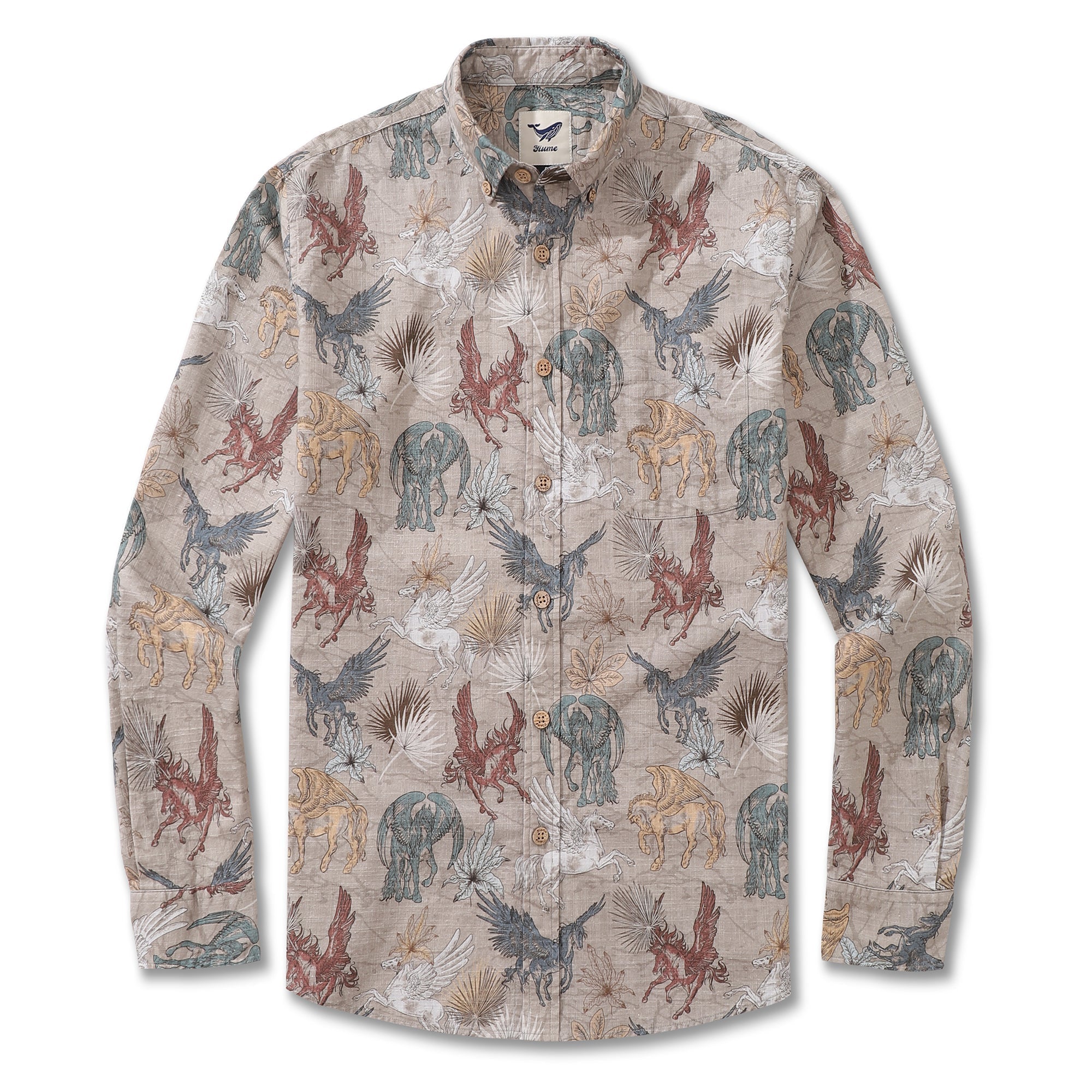 Men's Hawaiian Shirt Pegasus in Flight Cotton Button-down Long Sleeve Aloha Shirt By Sherry
