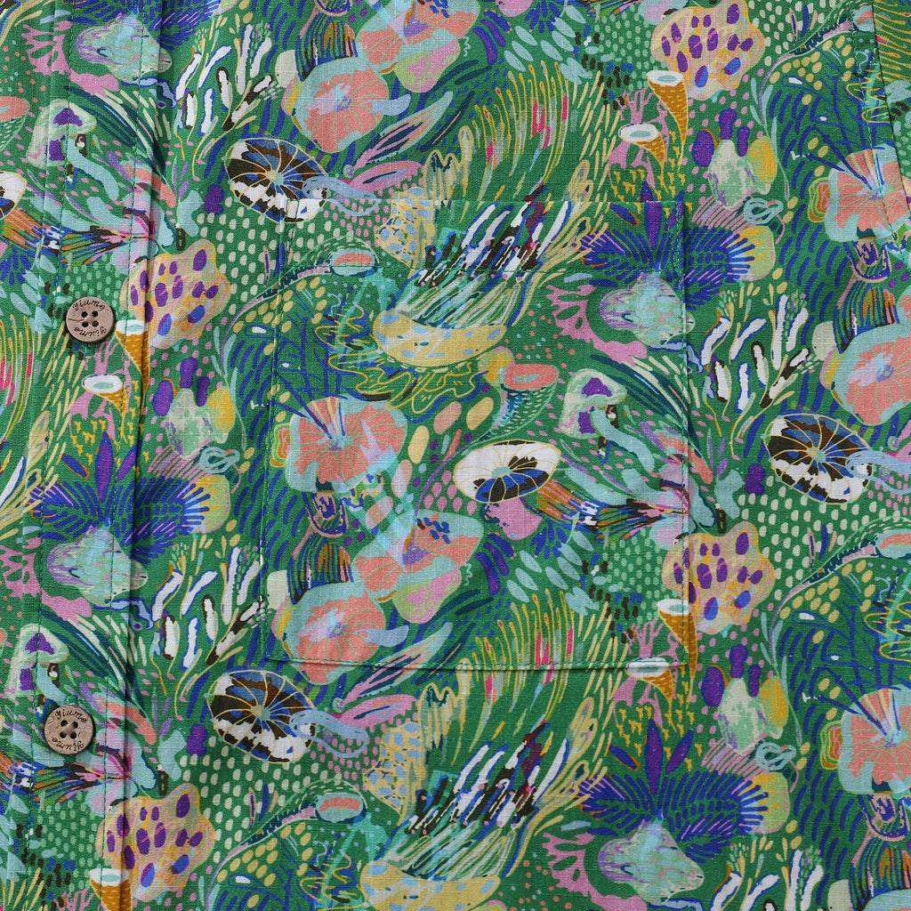 Men's Green Hawaiian Shirt Songe Marin Pattern Cotton Button-down Short Sleeve Aloha Shirt By Lucille Pattern